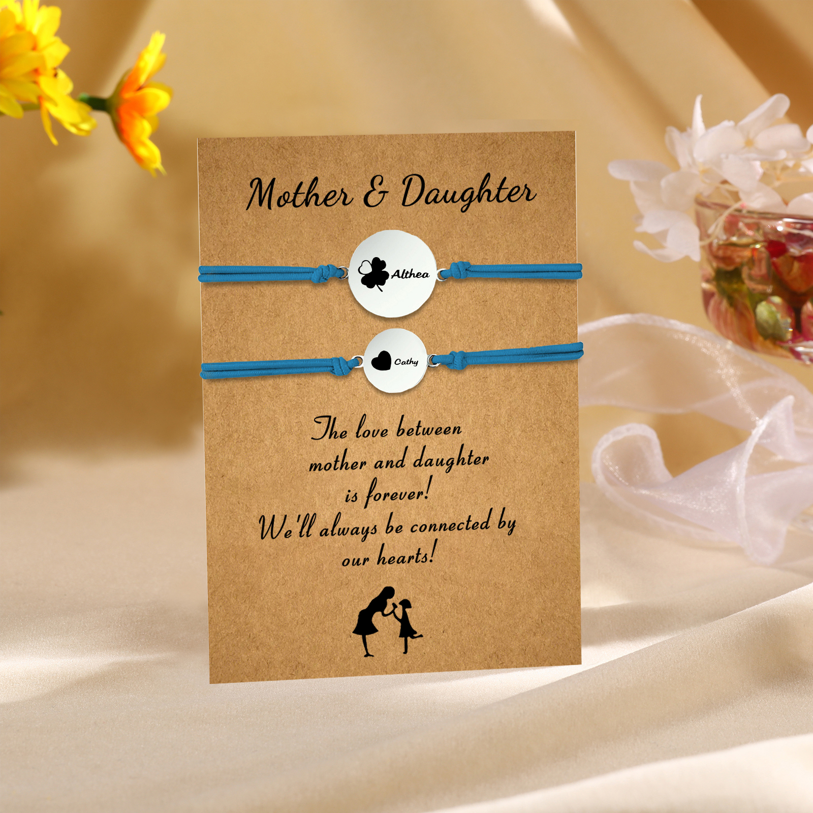 2 PCS Four Leaf Clover And Heart Elastic Stainless Steel Bracelets, Back To School Gift For Daughter