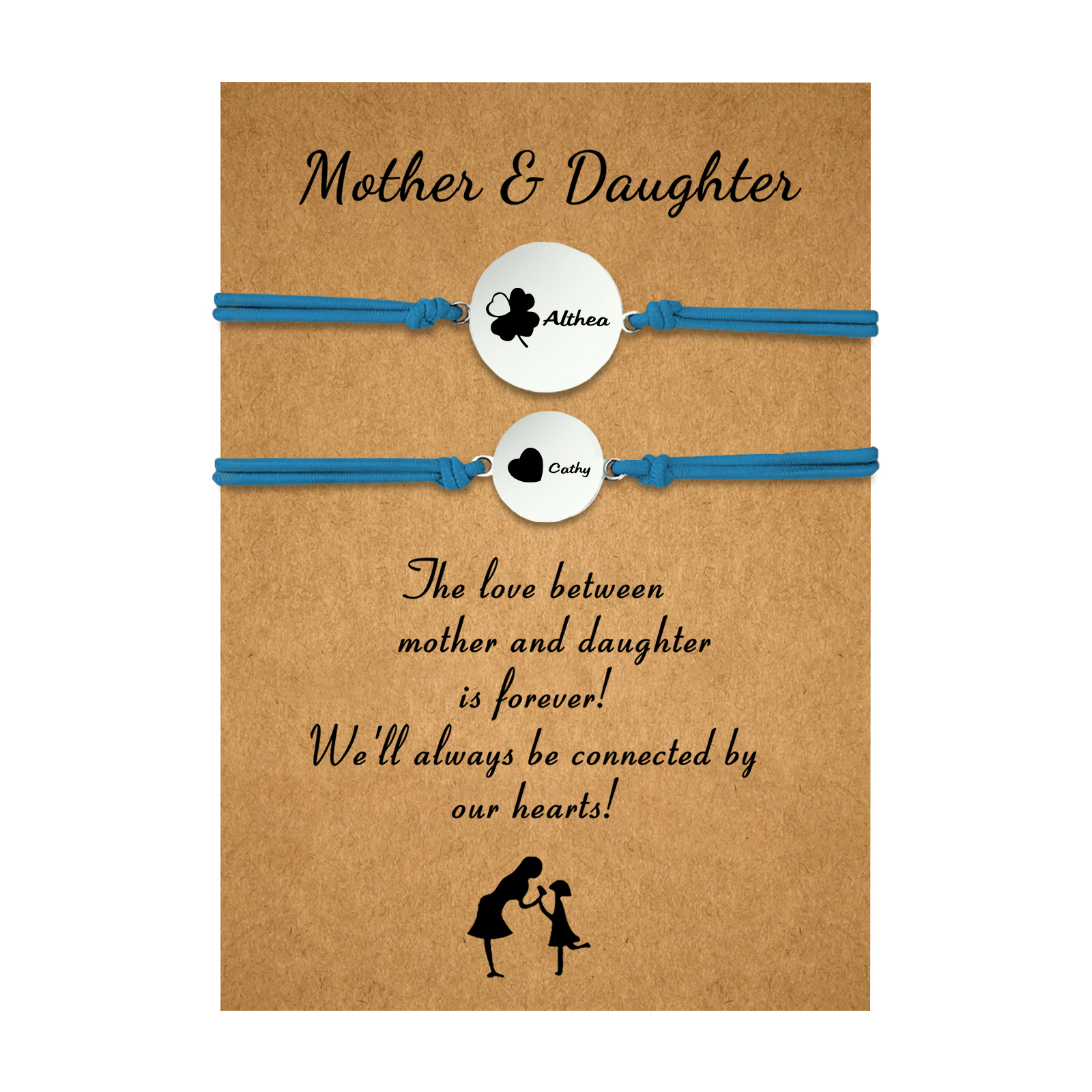 2 PCS Four Leaf Clover And Heart Elastic Stainless Steel Bracelets, Back To School Gift For Daughter