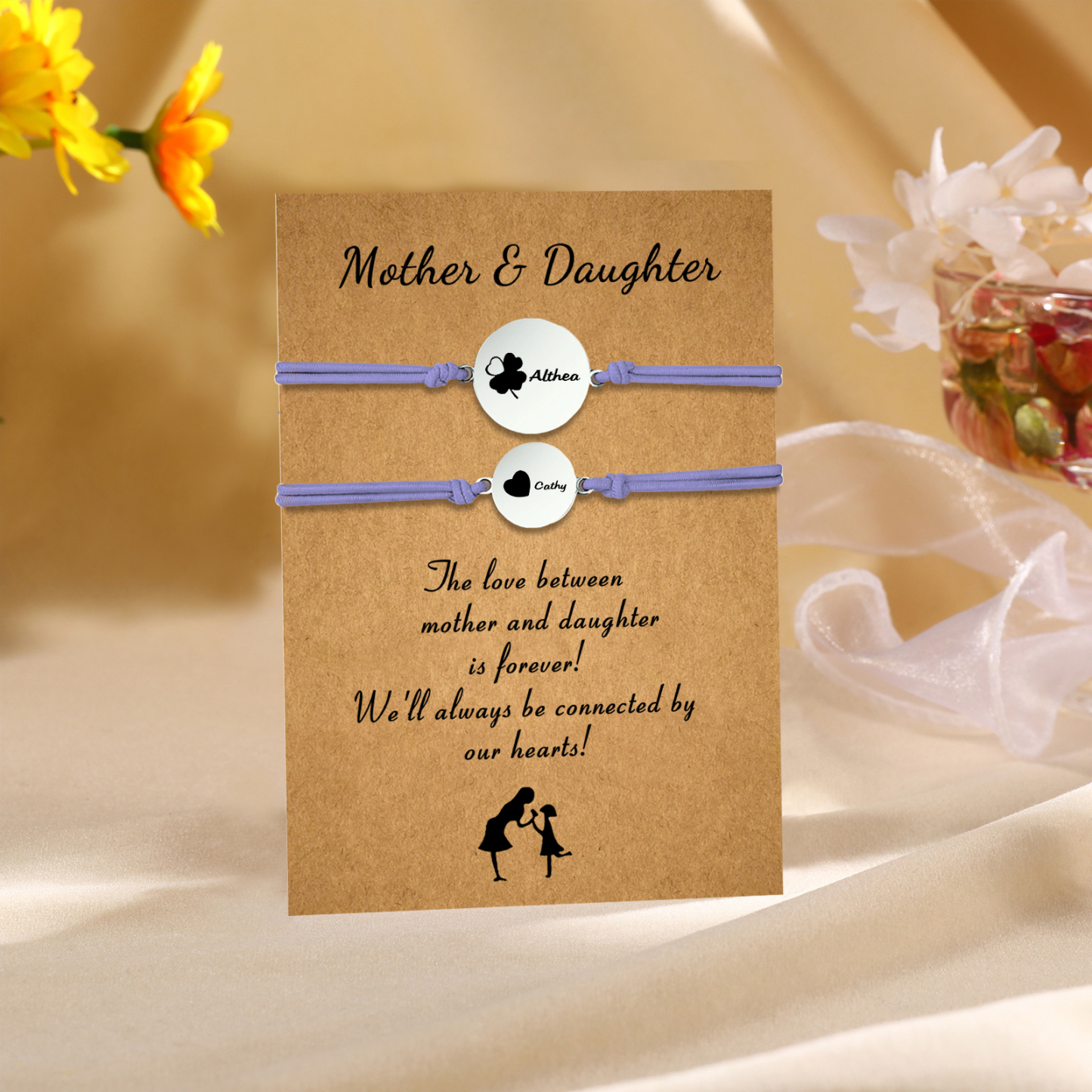 2 PCS Four Leaf Clover And Heart Elastic Stainless Steel Bracelets, Back To School Gift For Daughter