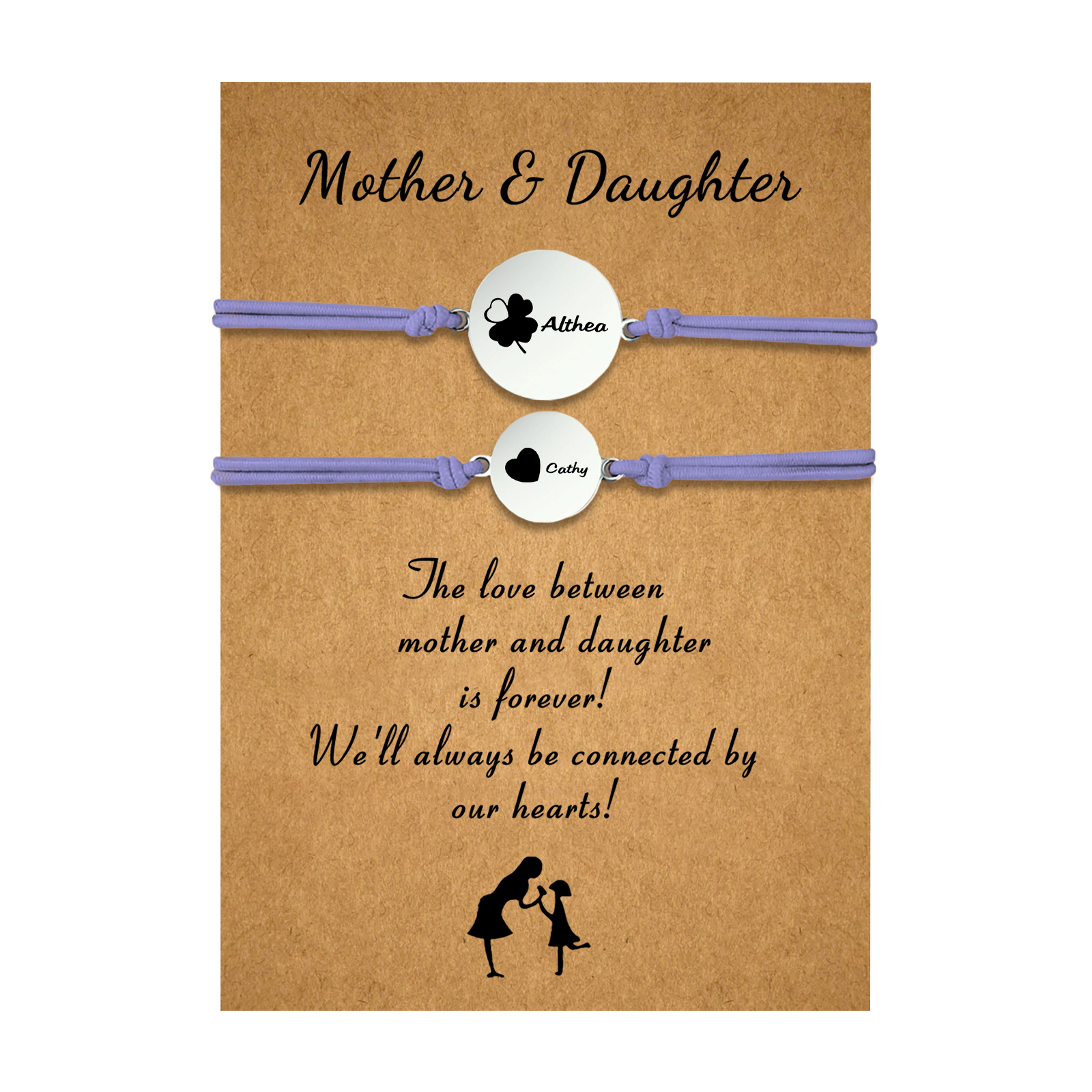 2 PCS Four Leaf Clover And Heart Elastic Stainless Steel Bracelets, Back To School Gift For Daughter