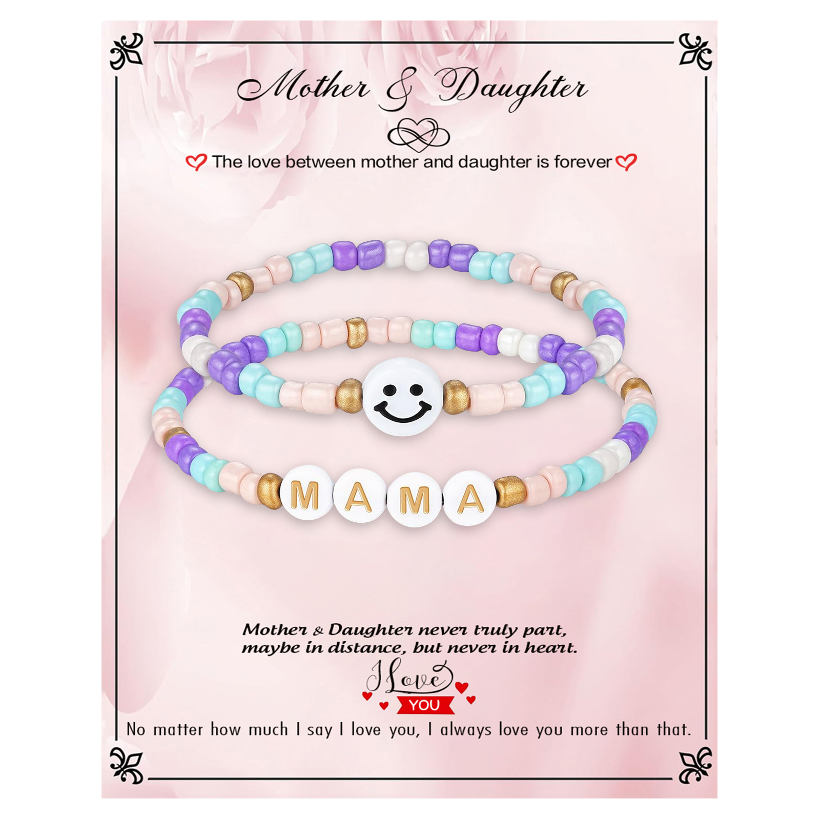 2 PCS Colorful Natural Stone Bracelets With Card Back To School Season Gift For Daughters