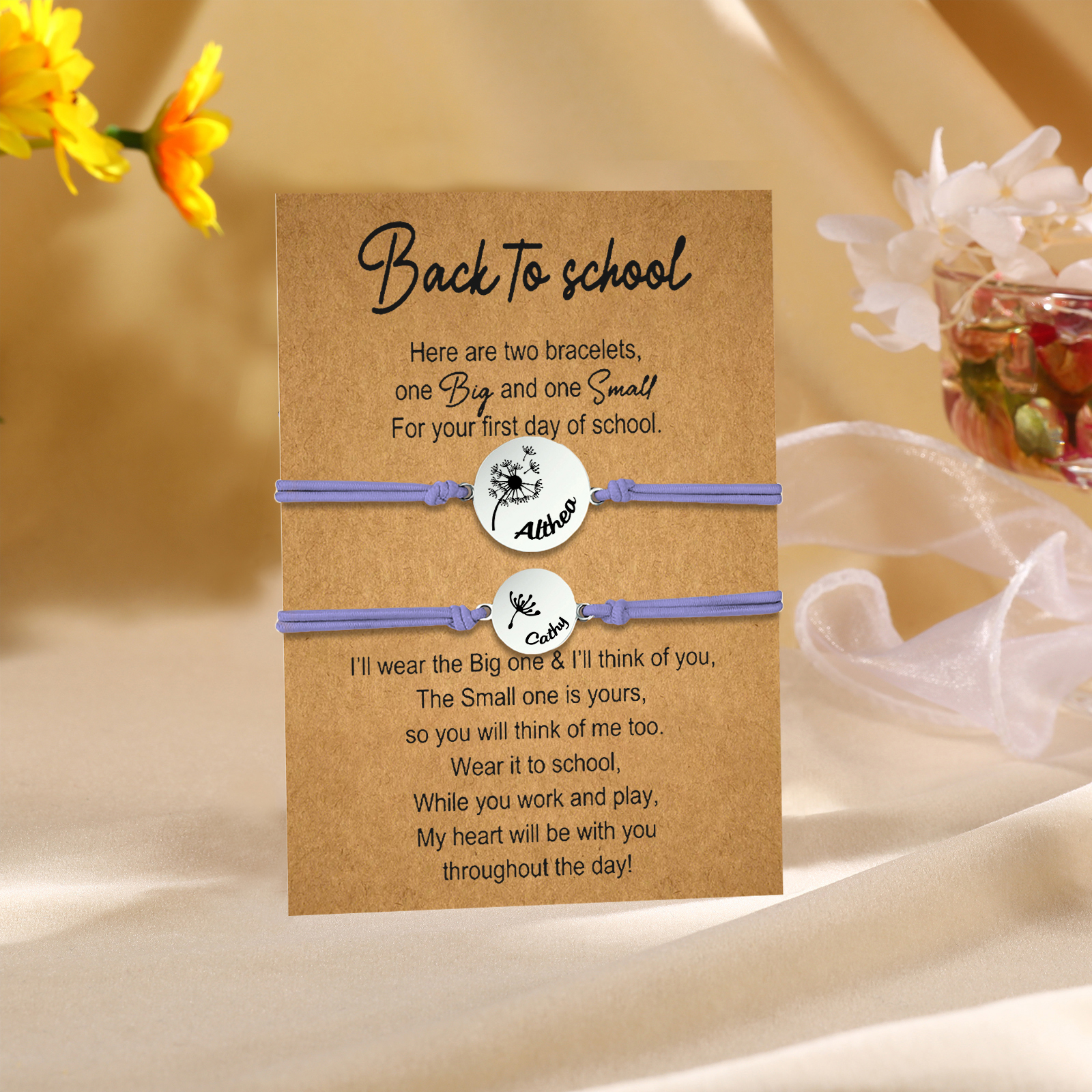 2 PCS Dandelion Pattern Elastic Stainless Steel Bracelet, A Back-To-School Gift For Daughter