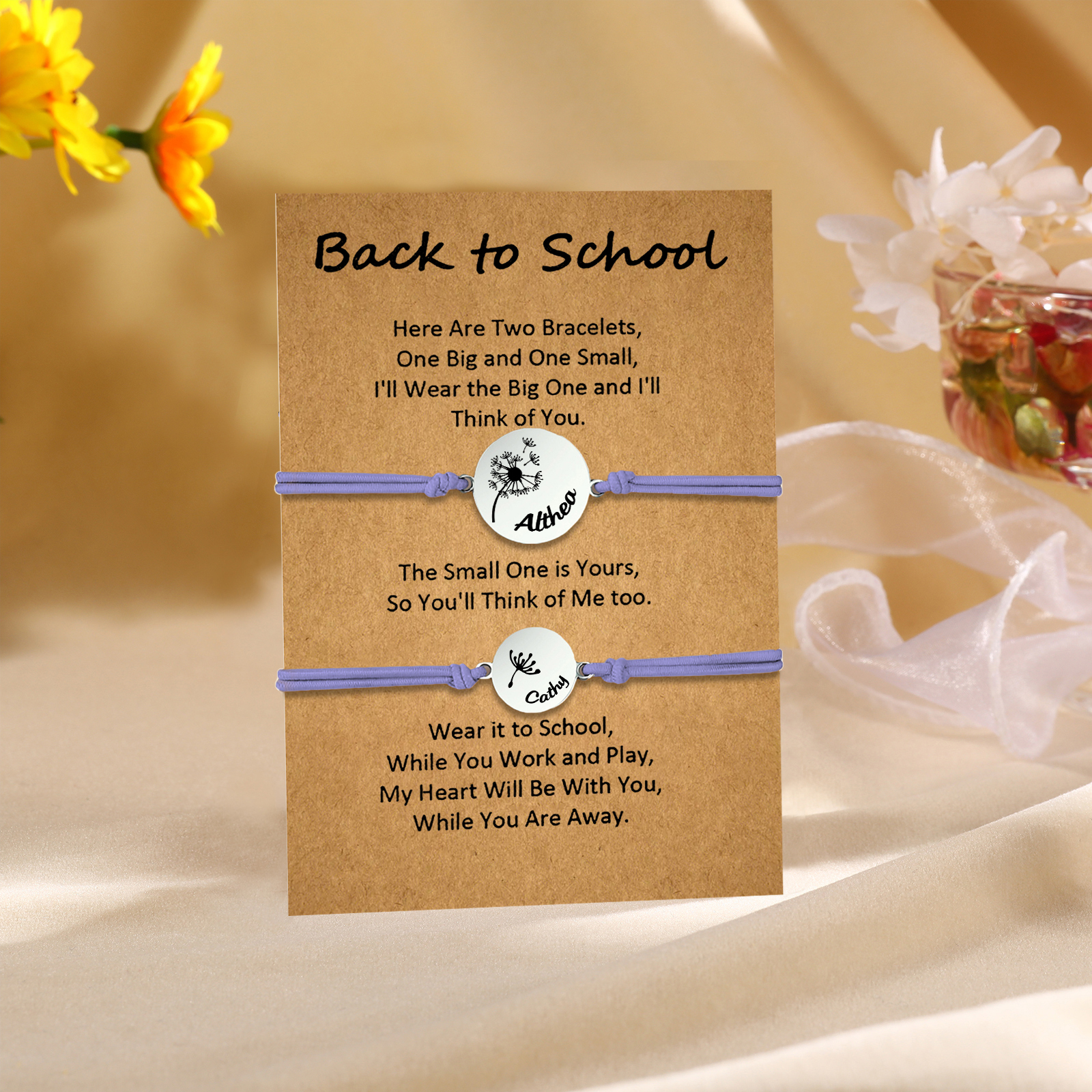 2 PCS Dandelion Pattern Elastic Stainless Steel Bracelet, A Back-To-School Gift For Daughter