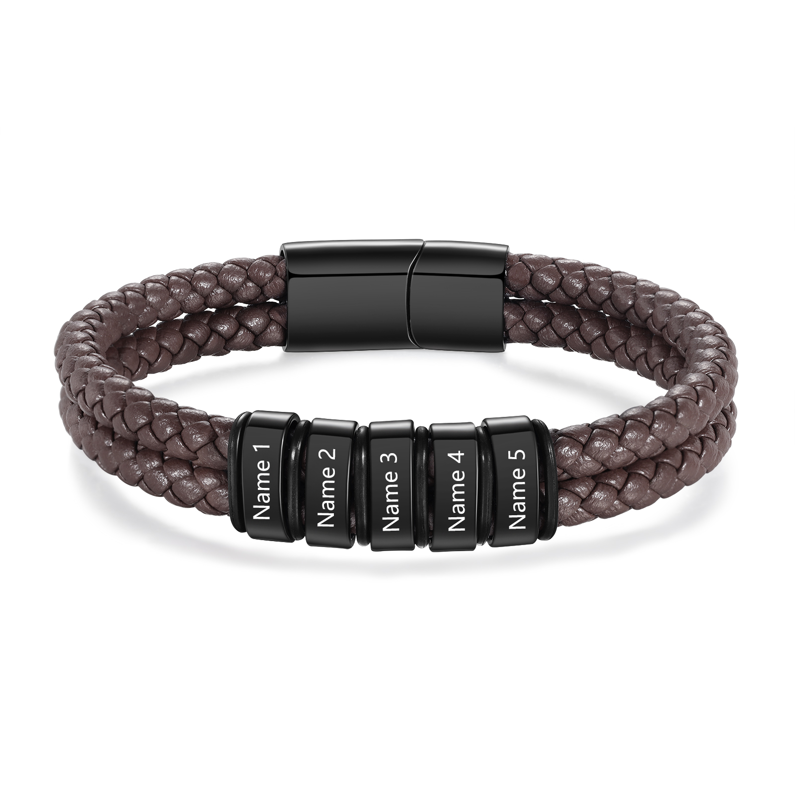 5 Names - Personalized Name Men's Leather Bracelet Gift for Him