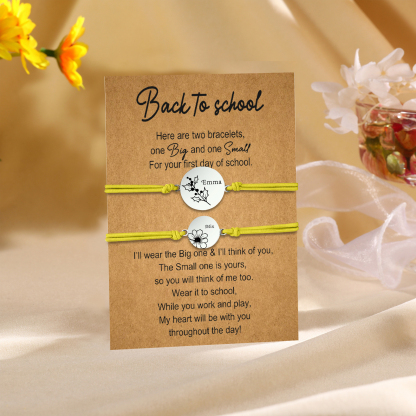 2 PCS Personalized 2 Birthflowers & 2 Names Elastic Stainless Steel Bracelet Back to School Gift for Daughter