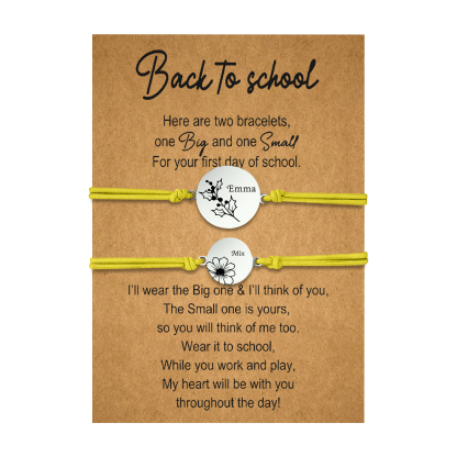 2 PCS Personalized 2 Birthflowers & 2 Names Elastic Stainless Steel Bracelet Back to School Gift for Daughter