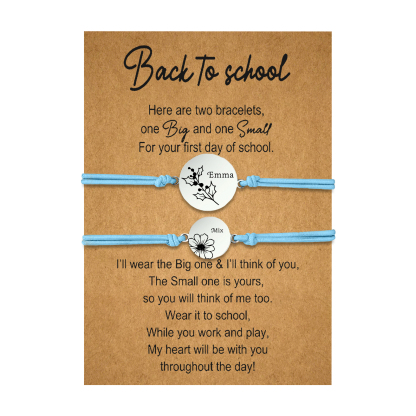 2 PCS Personalized 2 Birthflowers & 2 Names Elastic Stainless Steel Bracelet Back to School Gift for Daughter