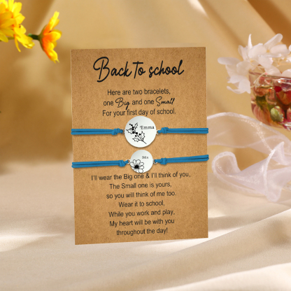 2 PCS Personalized 2 Birthflowers & 2 Names Elastic Stainless Steel Bracelet Back to School Gift for Daughter