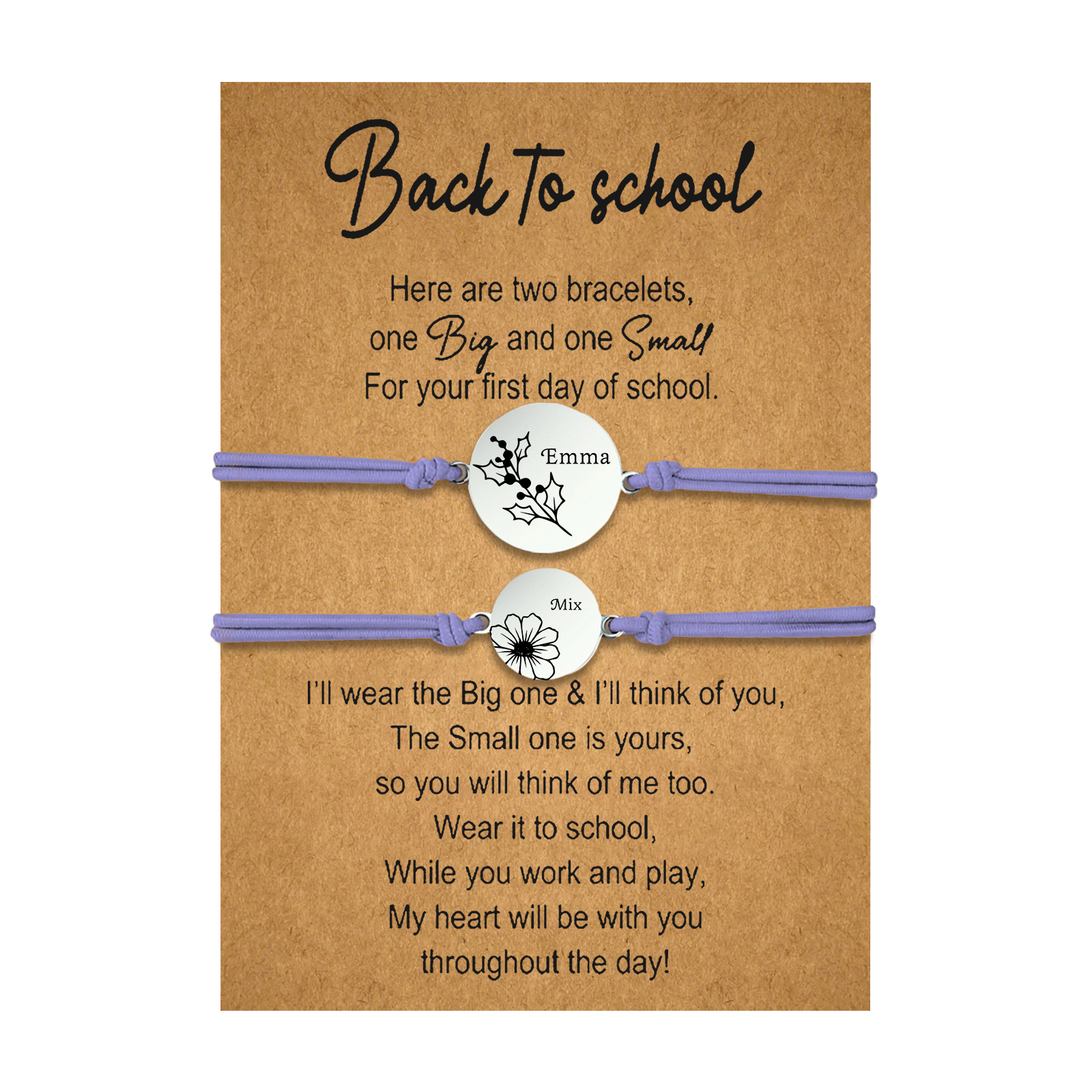 Jessemade UK 2 PCS Personalized 2 Birthflowers & 2 Names Elastic Stainless Steel Bracelet Back to School Gift for Daughter 19.99 n2-f2