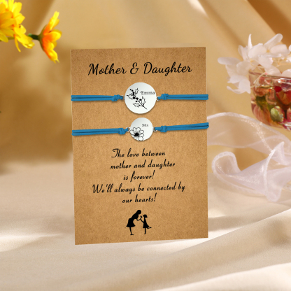 2PCS Personalized 2 Birthflowers and 2 Names Elastic Stainless Steel Bracelet Mother and Daughter Back to School Gift for Daughter