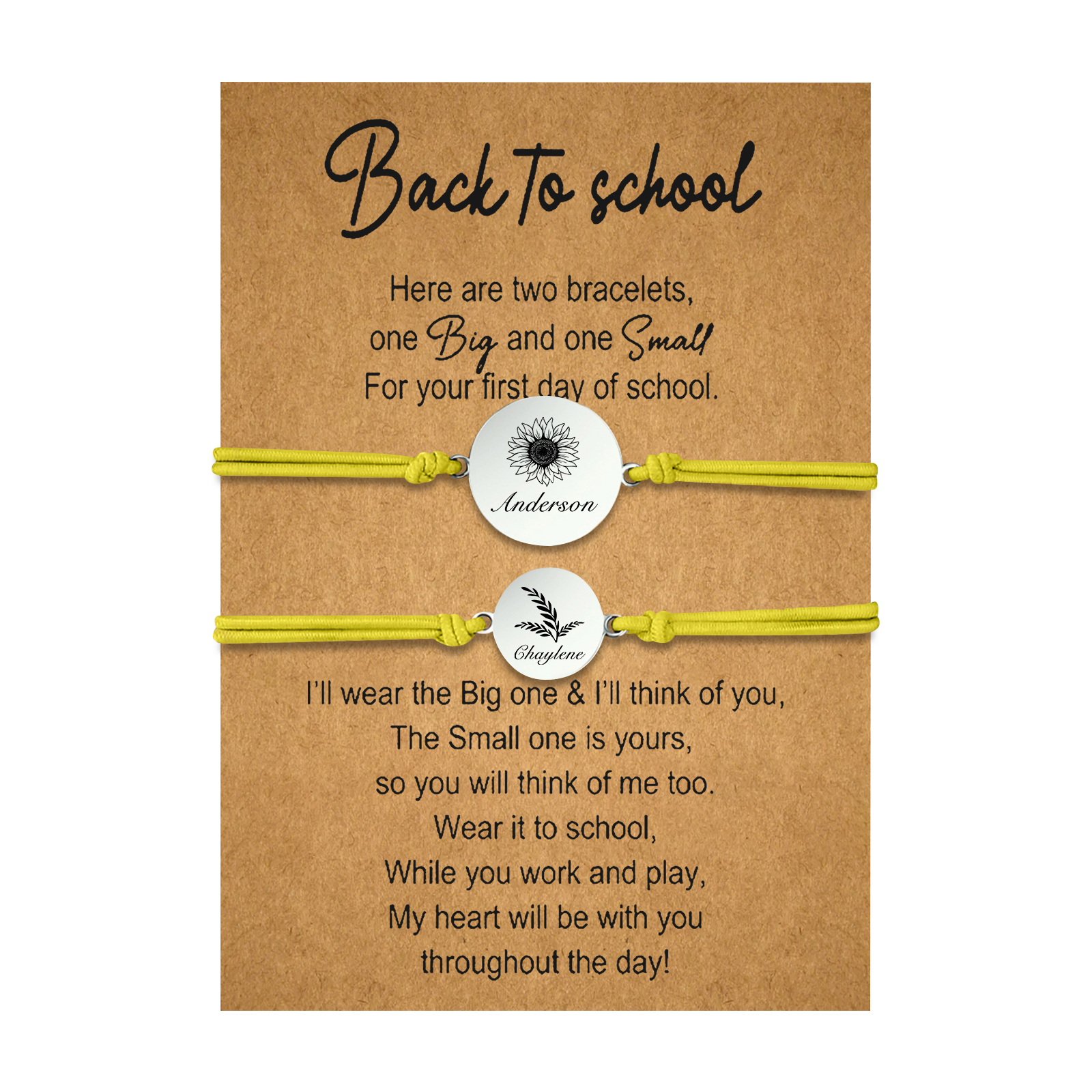 2 PCS Customized 2 Names Dandelion Pattern Elastic Stainless Steel Bracelet, A Back-To-School Gift For Daughter