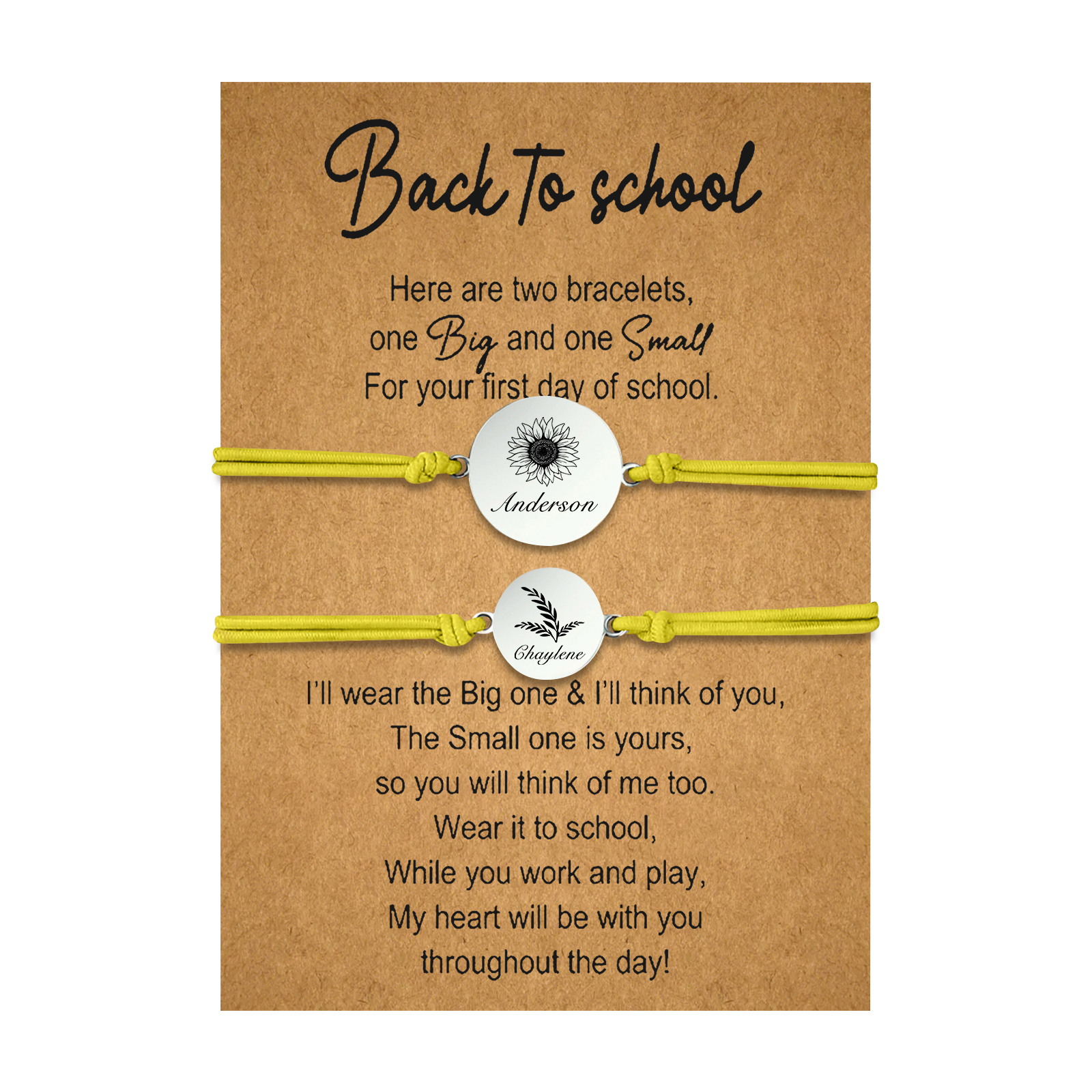 2 PCS Customized 2 Names Dandelion Pattern Elastic Stainless Steel Bracelet, A Back-To-School Gift For Daughter