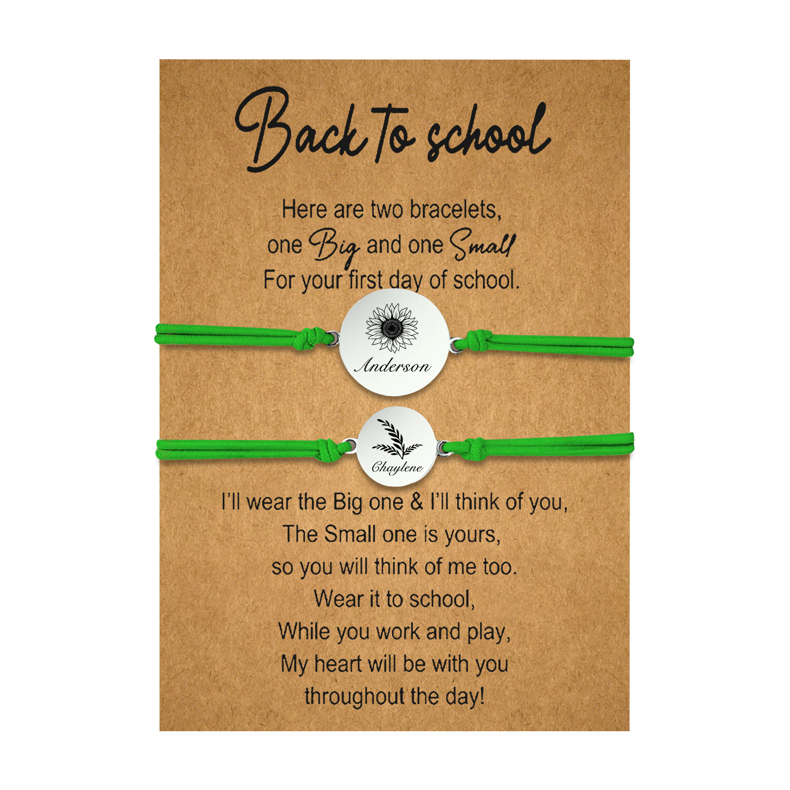 2 PCS Customized 2 Names Dandelion Pattern Elastic Stainless Steel Bracelet, A Back-To-School Gift For Daughter