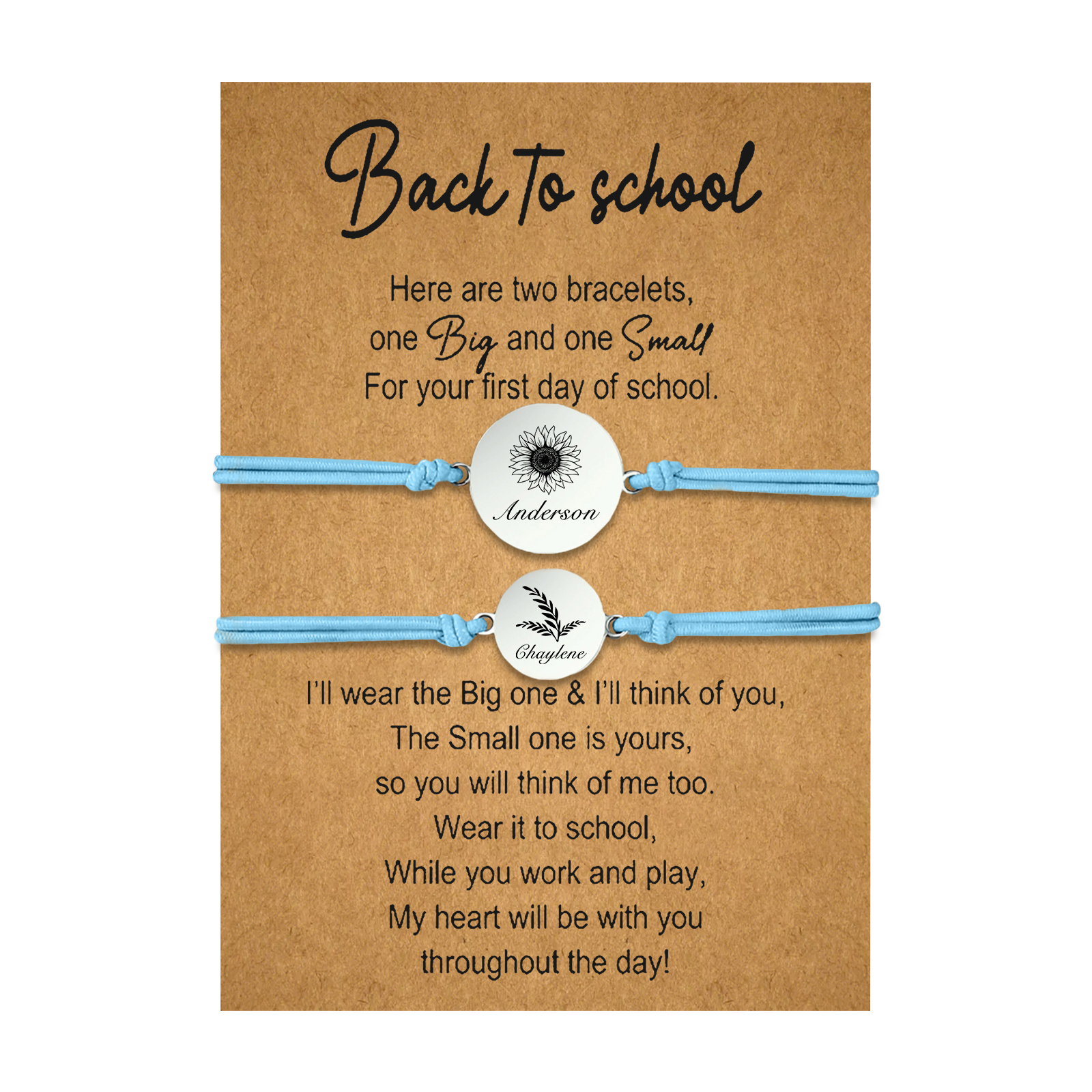 2 PCS Customized 2 Names Dandelion Pattern Elastic Stainless Steel Bracelet, A Back-To-School Gift For Daughter