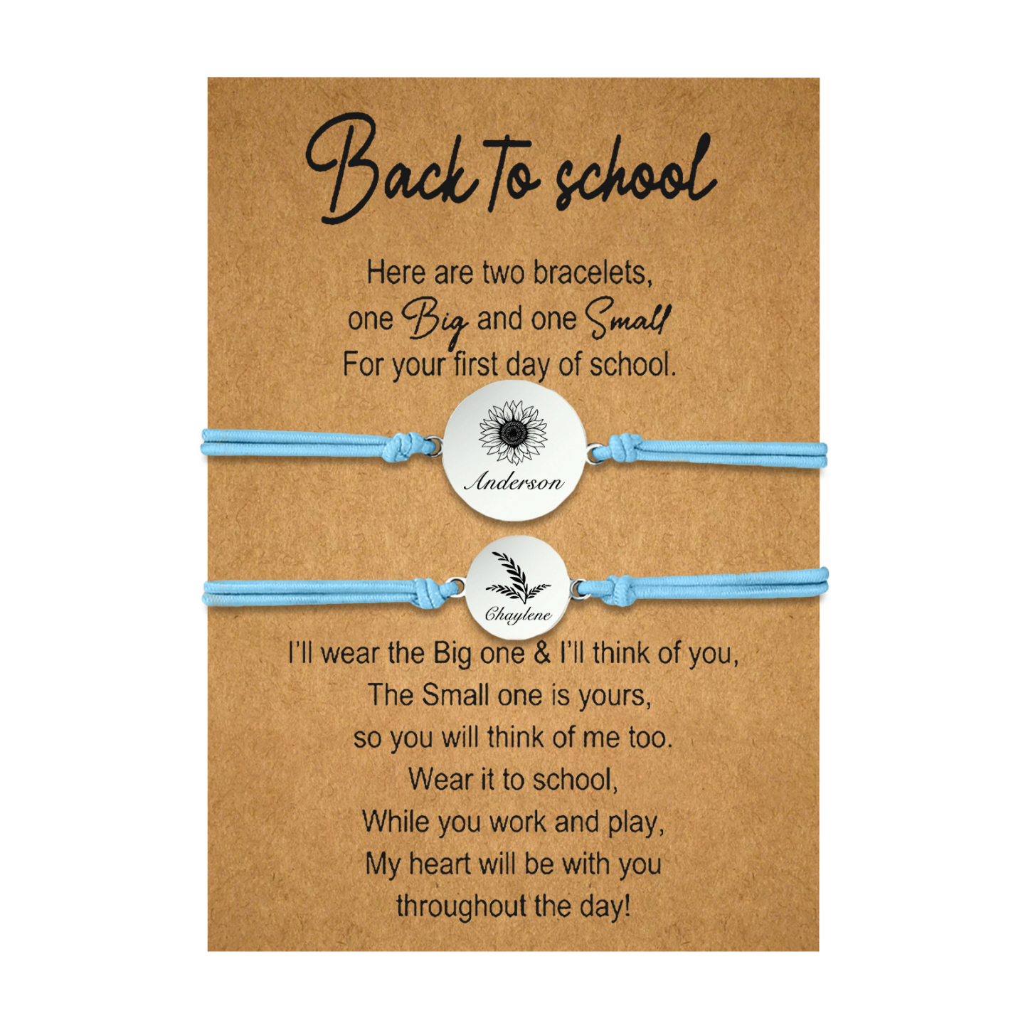 2 PCS Customized 2 Names Dandelion Pattern Elastic Stainless Steel Bracelet, A Back-To-School Gift For Daughter