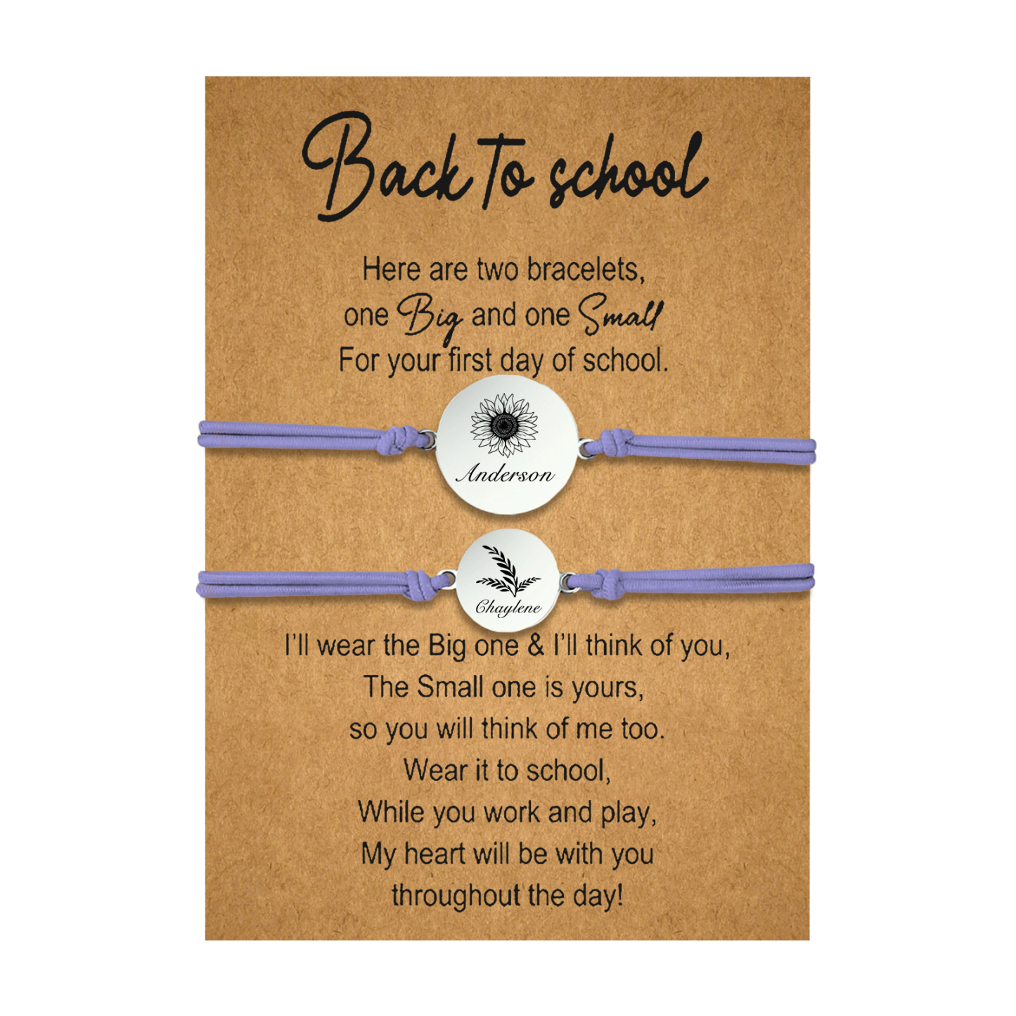 2 PCS Customized 2 Names Dandelion Pattern Elastic Stainless Steel Bracelet, A Back-To-School Gift For Daughter