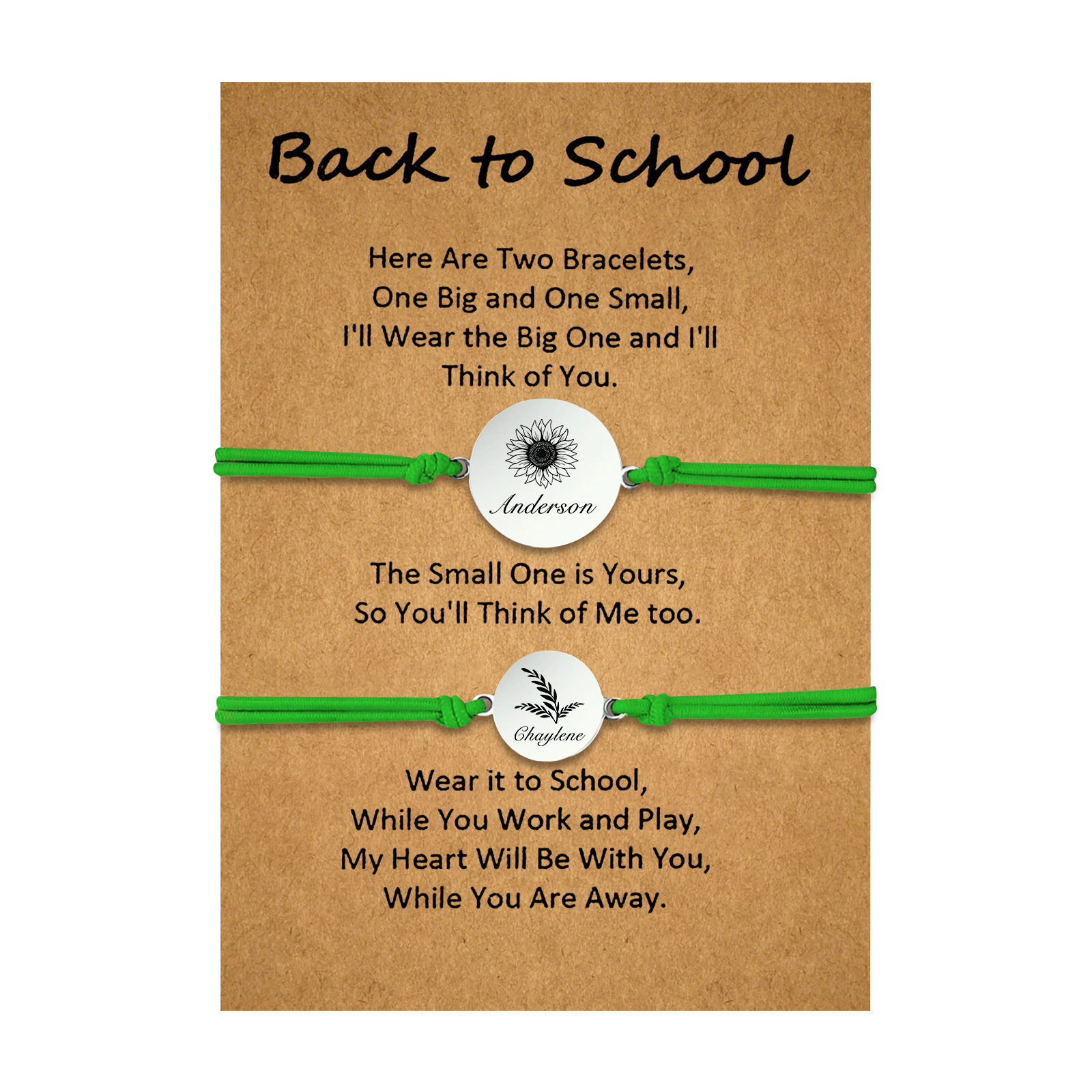 2 PCS Customized 2 Names Dandelion Pattern Elastic Stainless Steel Bracelet Back-To-School Gift For Daughter