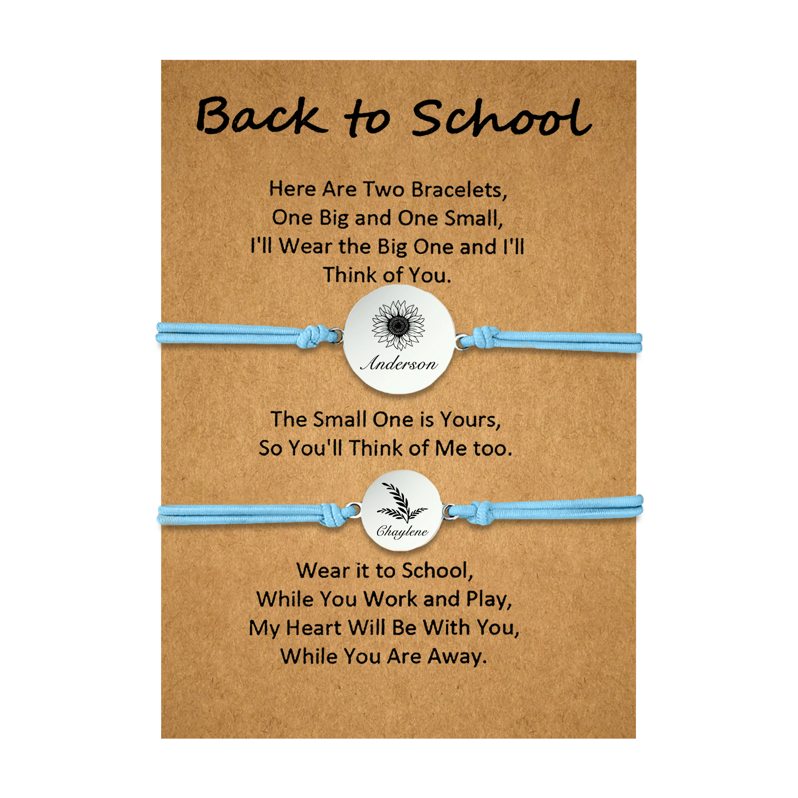 2 PCS Customized 2 Names Dandelion Pattern Elastic Stainless Steel Bracelet Back-To-School Gift For Daughter