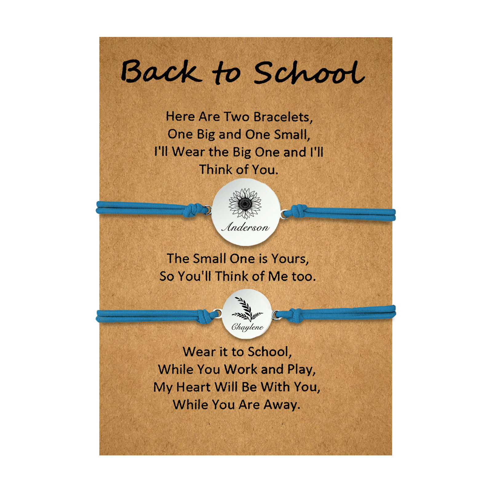 2 PCS Customized 2 Names Dandelion Pattern Elastic Stainless Steel Bracelet Back-To-School Gift For Daughter