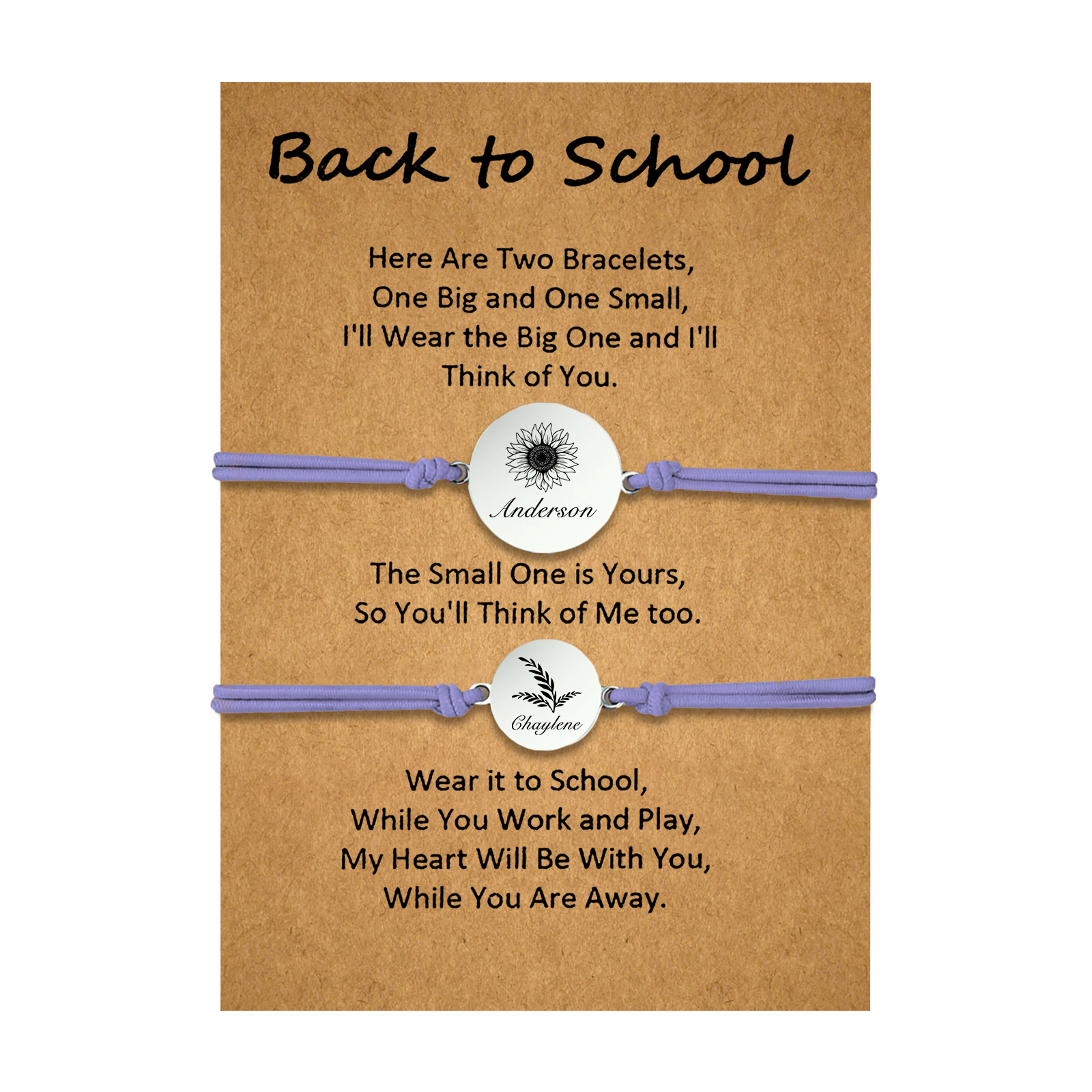 2 PCS Customized 2 Names Dandelion Pattern Elastic Stainless Steel Bracelet Back-To-School Gift For Daughter