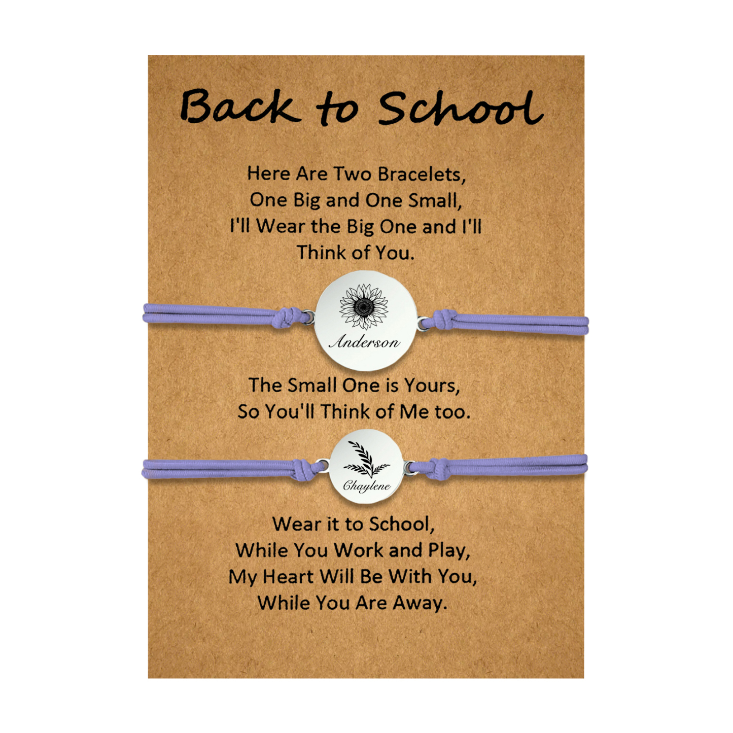 2 PCS Customized 2 Names Dandelion Pattern Elastic Stainless Steel Bracelet Back-To-School Gift For Daughter