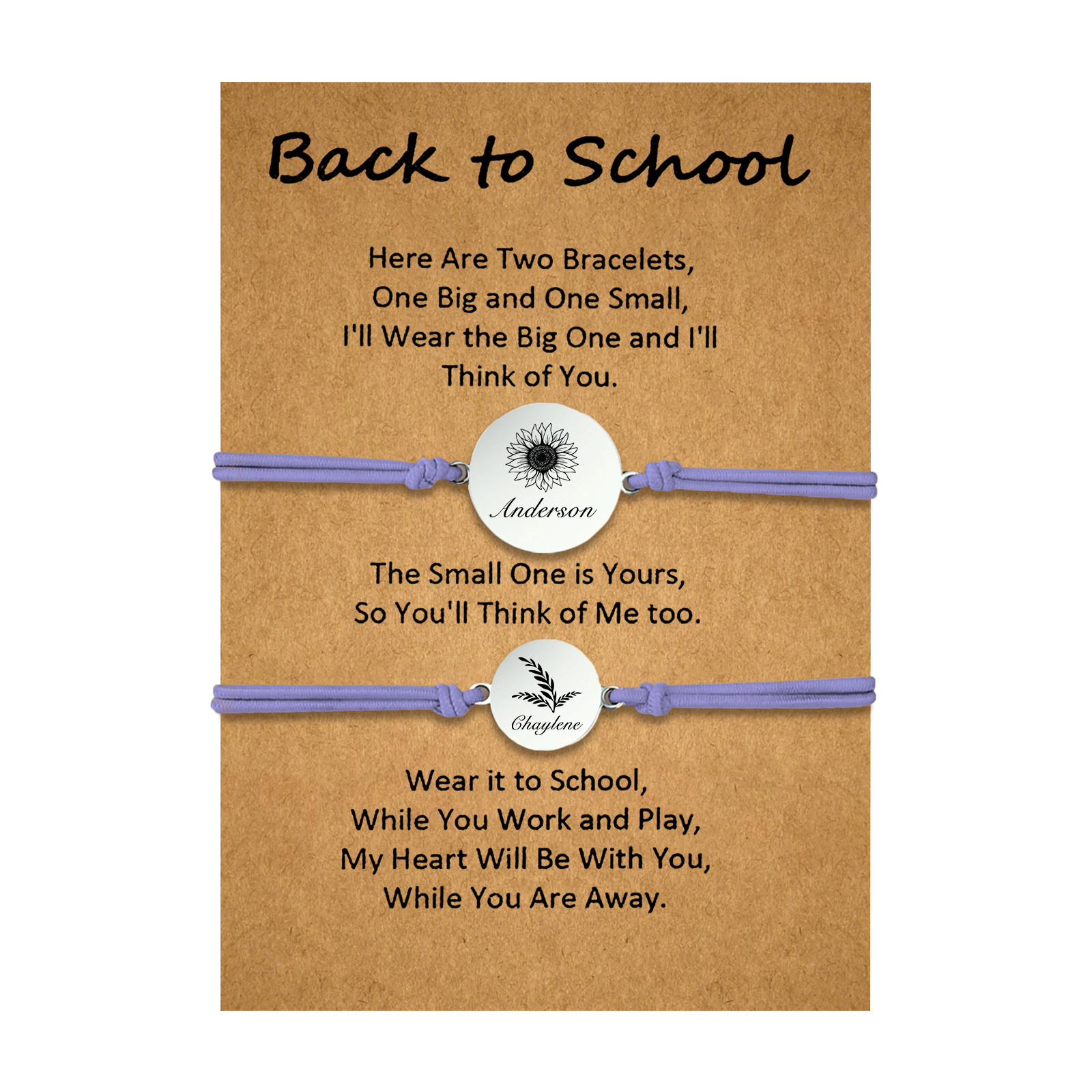 2 PCS Customized 2 Names Dandelion Pattern Elastic Stainless Steel Bracelet Back-To-School Gift For Daughter