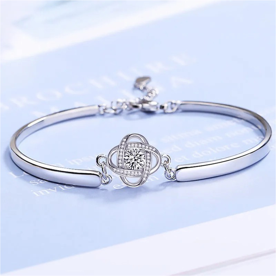 Jessemade UK Alloy Zircon Love Knot Bangle Bracelet for Women - Gifts for Her 20.99