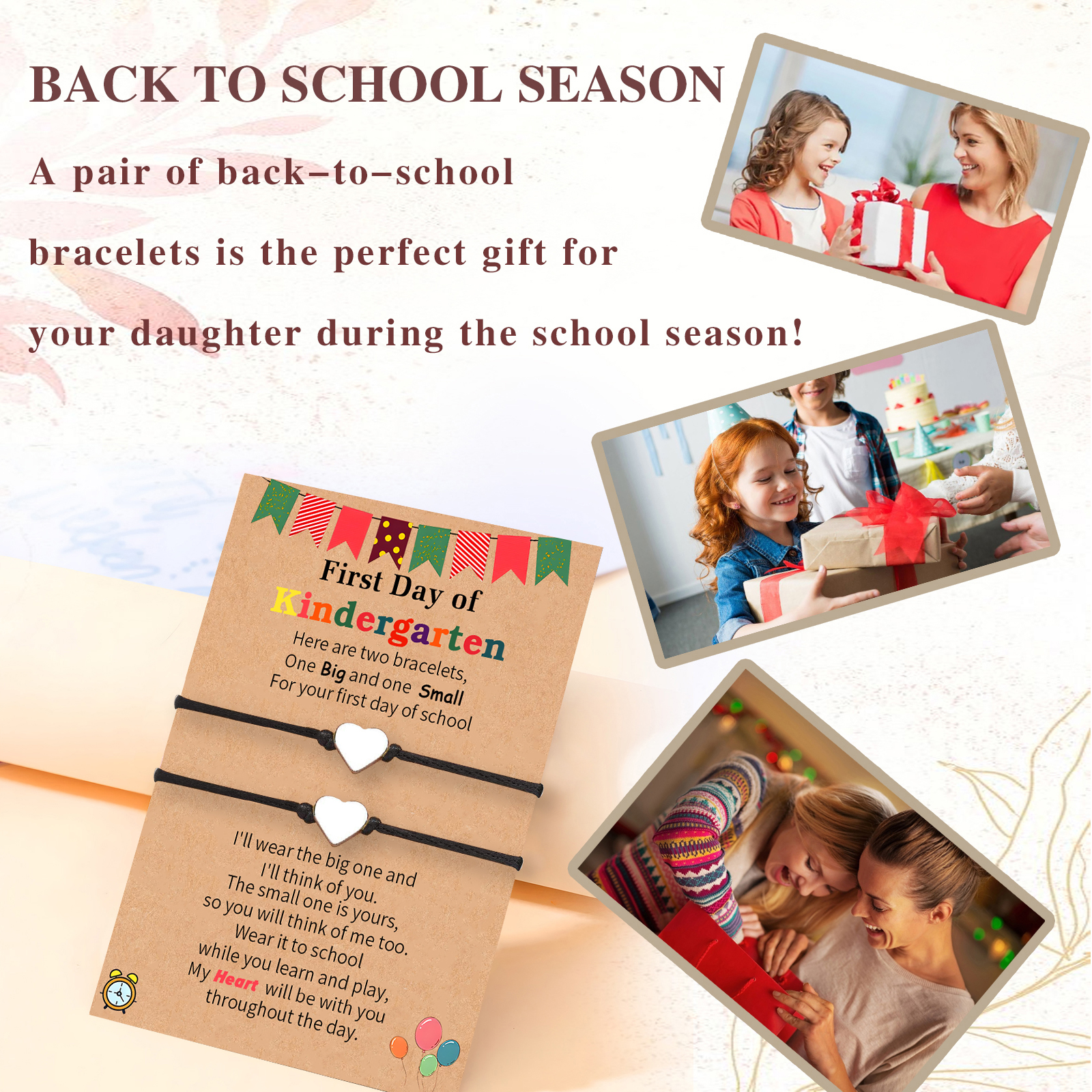 2 PCS Beautiful Heart Elastic Stainless Steel Bracelet, A Back-To-School Gift For Daughter