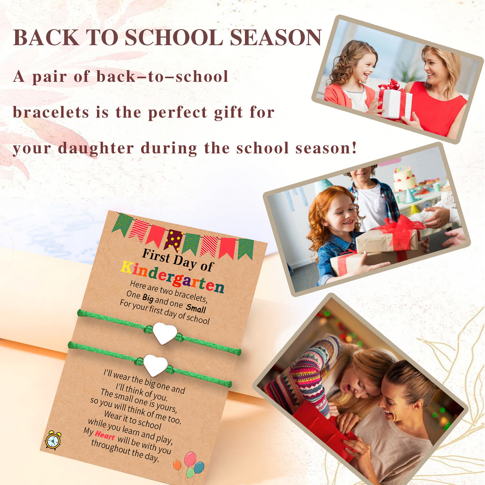 2 PCS Beautiful Heart Elastic Stainless Steel Bracelet, A Back-To-School Gift For Daughter