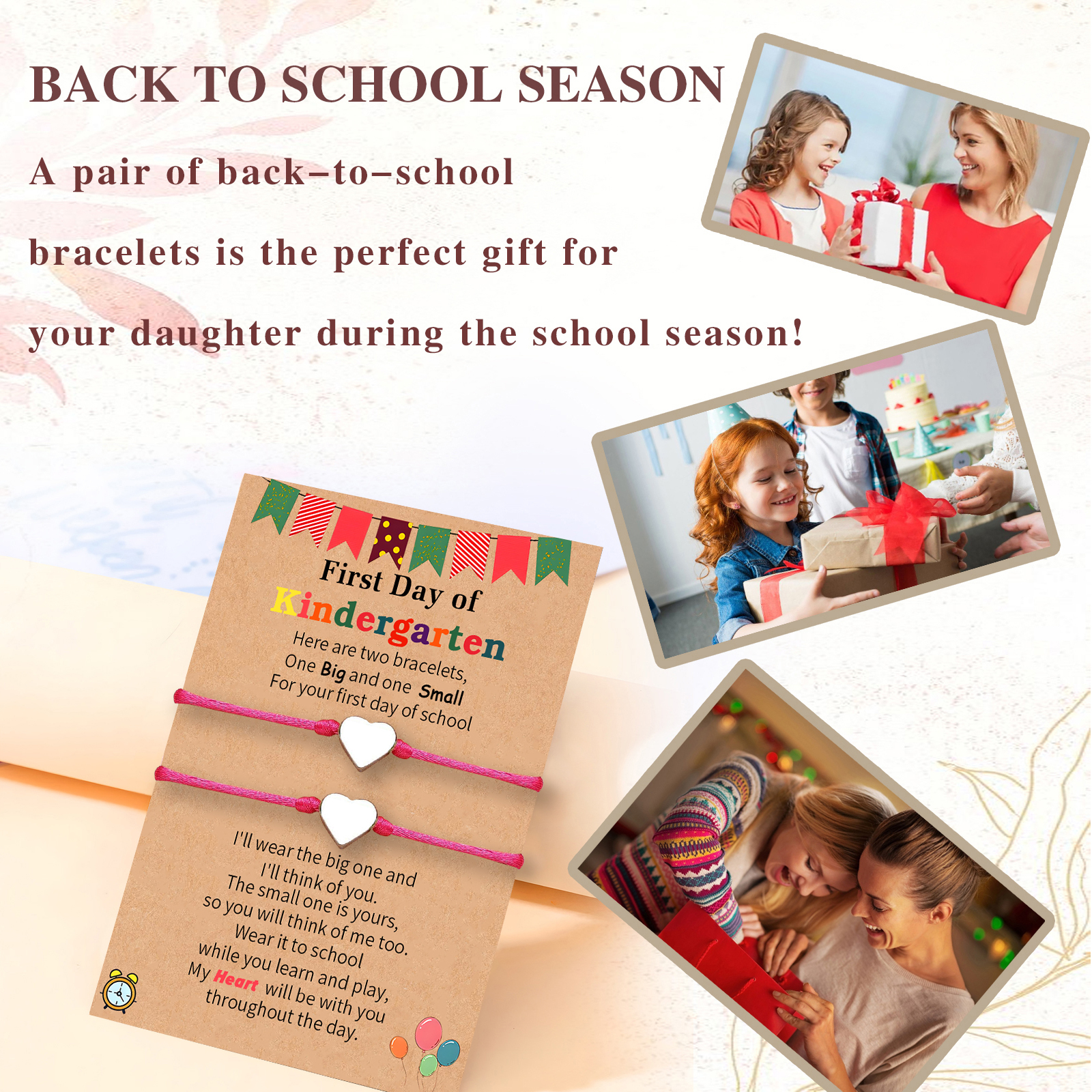 2 PCS Beautiful Heart Elastic Stainless Steel Bracelet, A Back-To-School Gift For Daughter