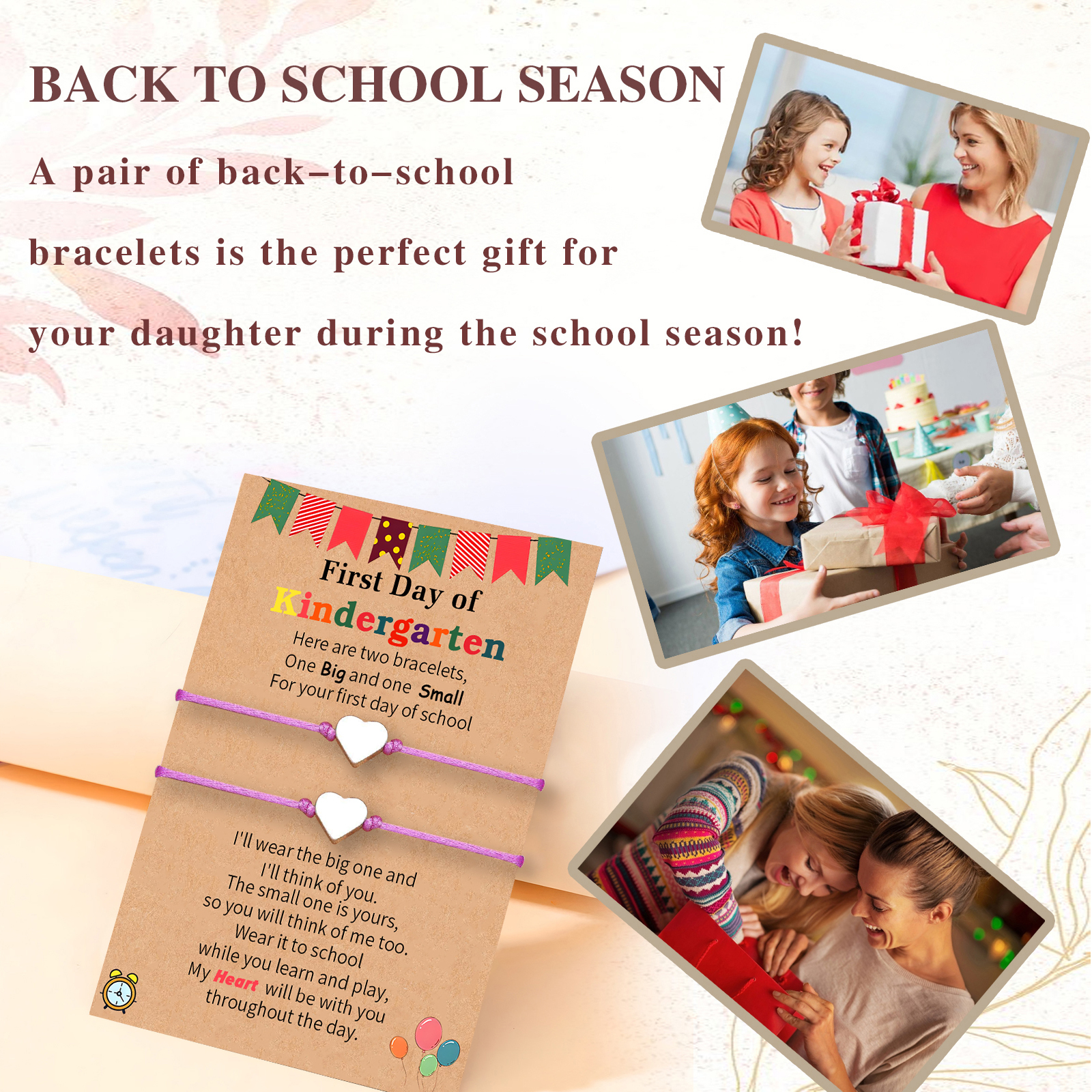 2 PCS Beautiful Heart Elastic Stainless Steel Bracelet, A Back-To-School Gift For Daughter