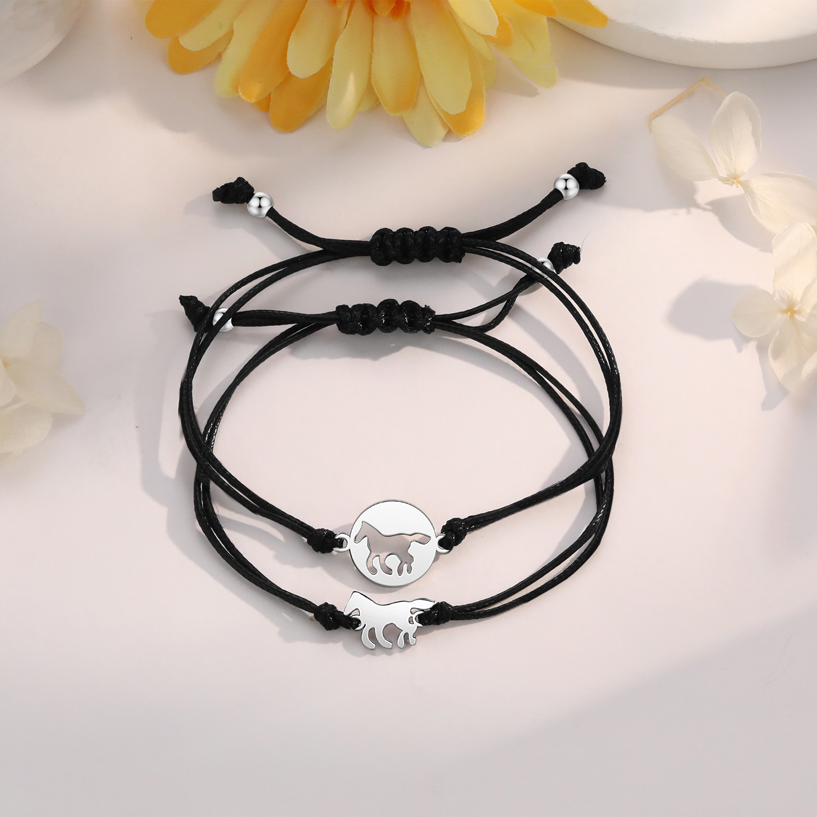 2pcs Horse Bracelet Stainless Steel Bear Braided Bracelet Back to School Gift For Kids