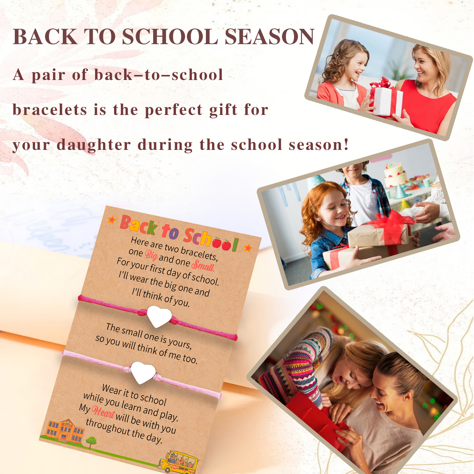 Rose Red & Pink Heart Elastic Stainless Steel Bracelet, A Back-To-School Gift For Daughter