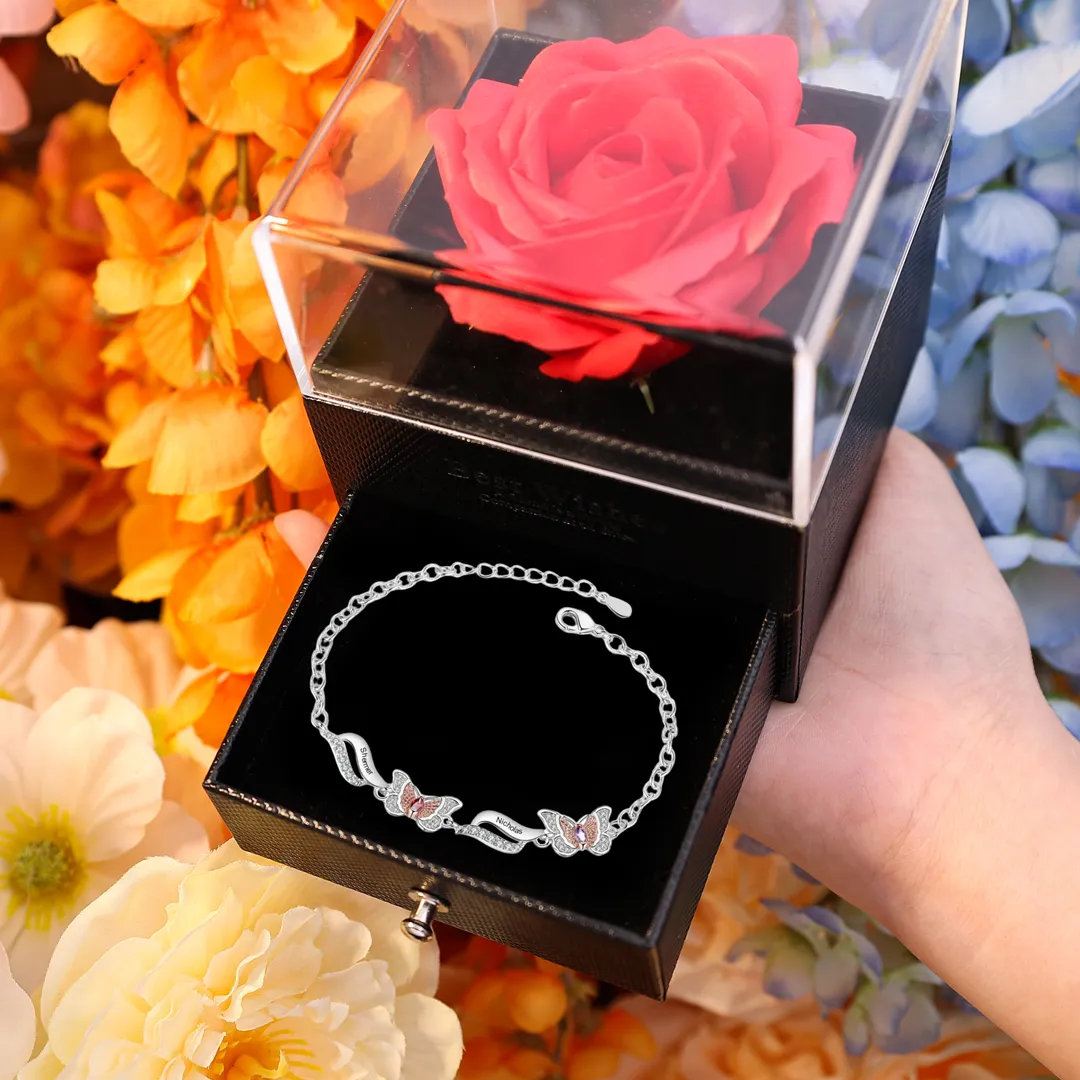 2 Names-Personalized Woman Bracelet With Birthstone Custom Names Bracelet Gift For Women