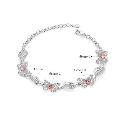 4 Names - Personalized Women's Bracelet Customized 4 Names and 4 Birthstones Bracelet Perfect Gift for Her