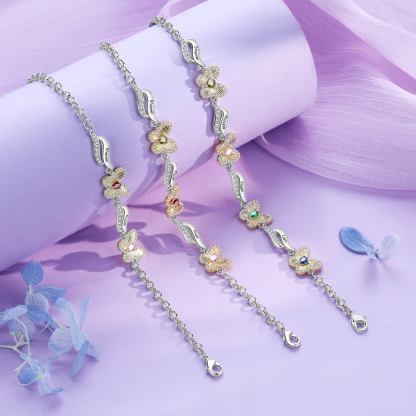 3 Names - Personalized Women's Bracelet Customized 3 Names & 3 Birthstones Butterfly Bracelet for Her