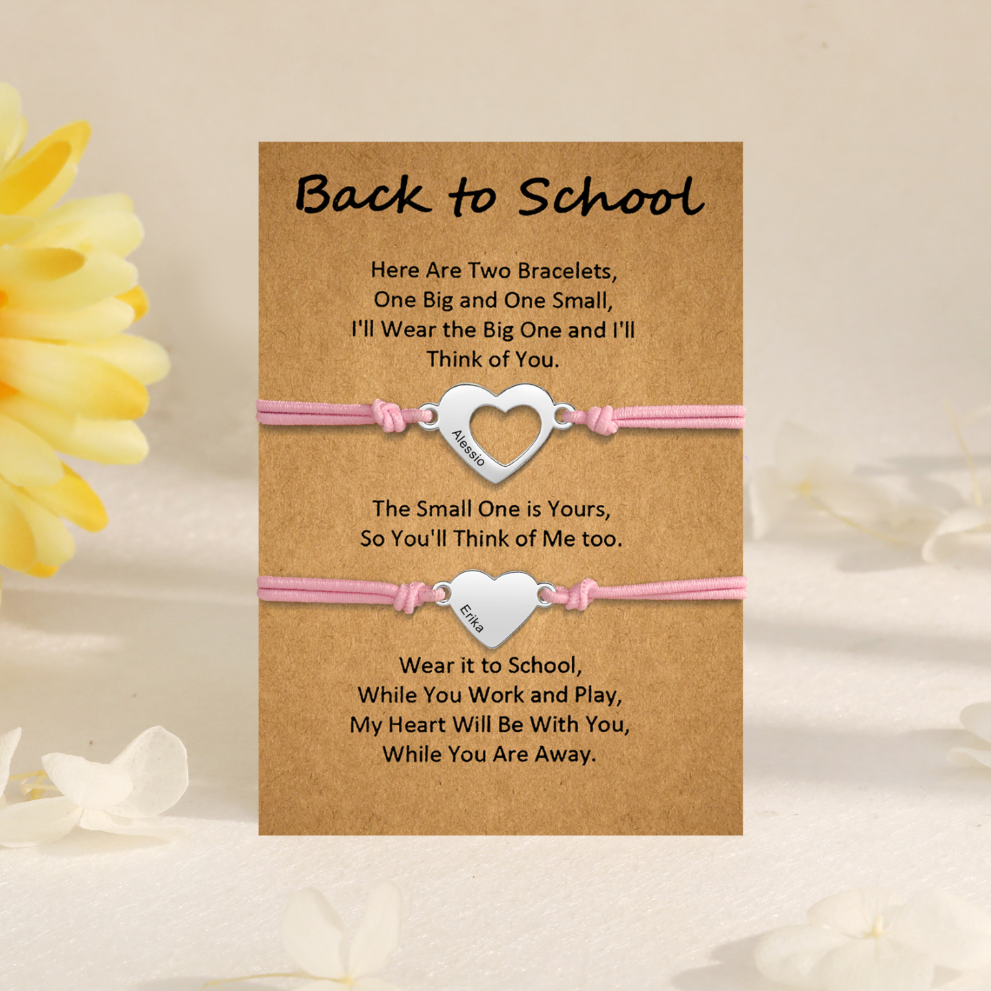 Personalized Name Leather Stainless Steel Bracelet, Back To School Gift For Daughter