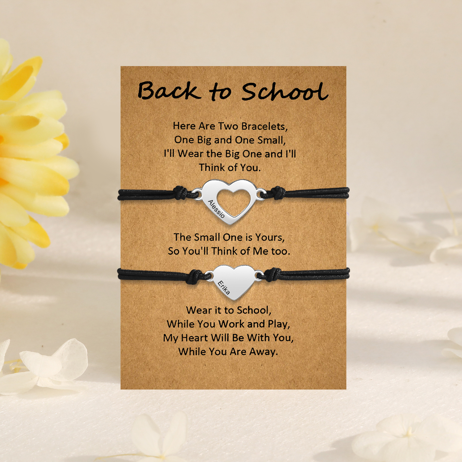 Personalized Name Leather Stainless Steel Bracelet, Back To School Gift For Daughter