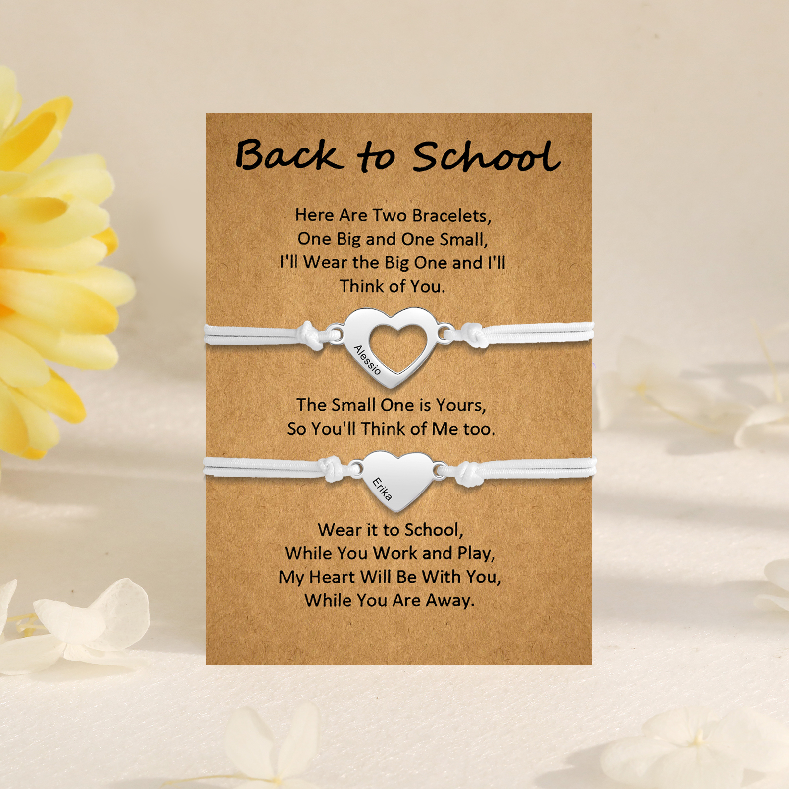 Personalized Name Leather Stainless Steel Bracelet, Back To School Gift For Daughter