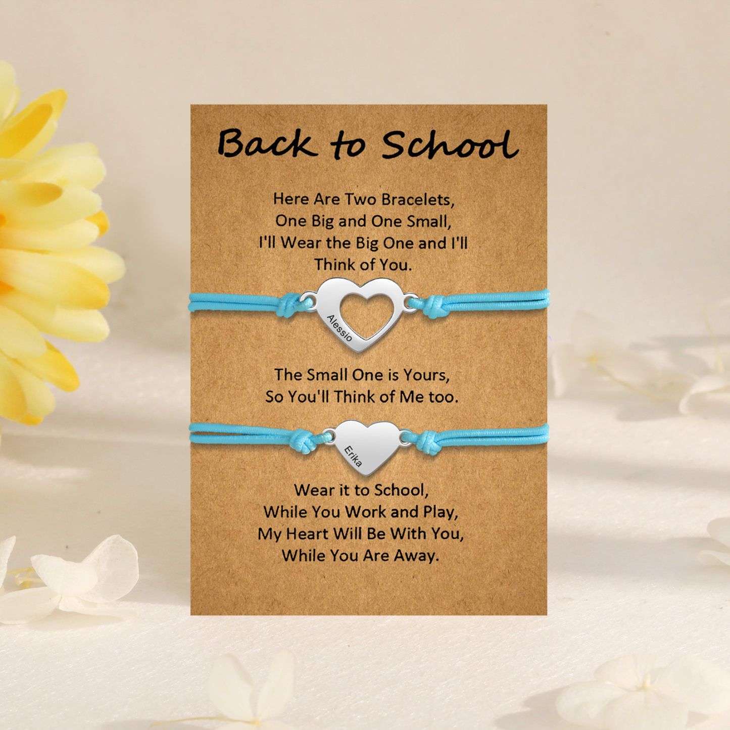 Personalized Name Leather Stainless Steel Bracelet, Back To School Gift For Daughter