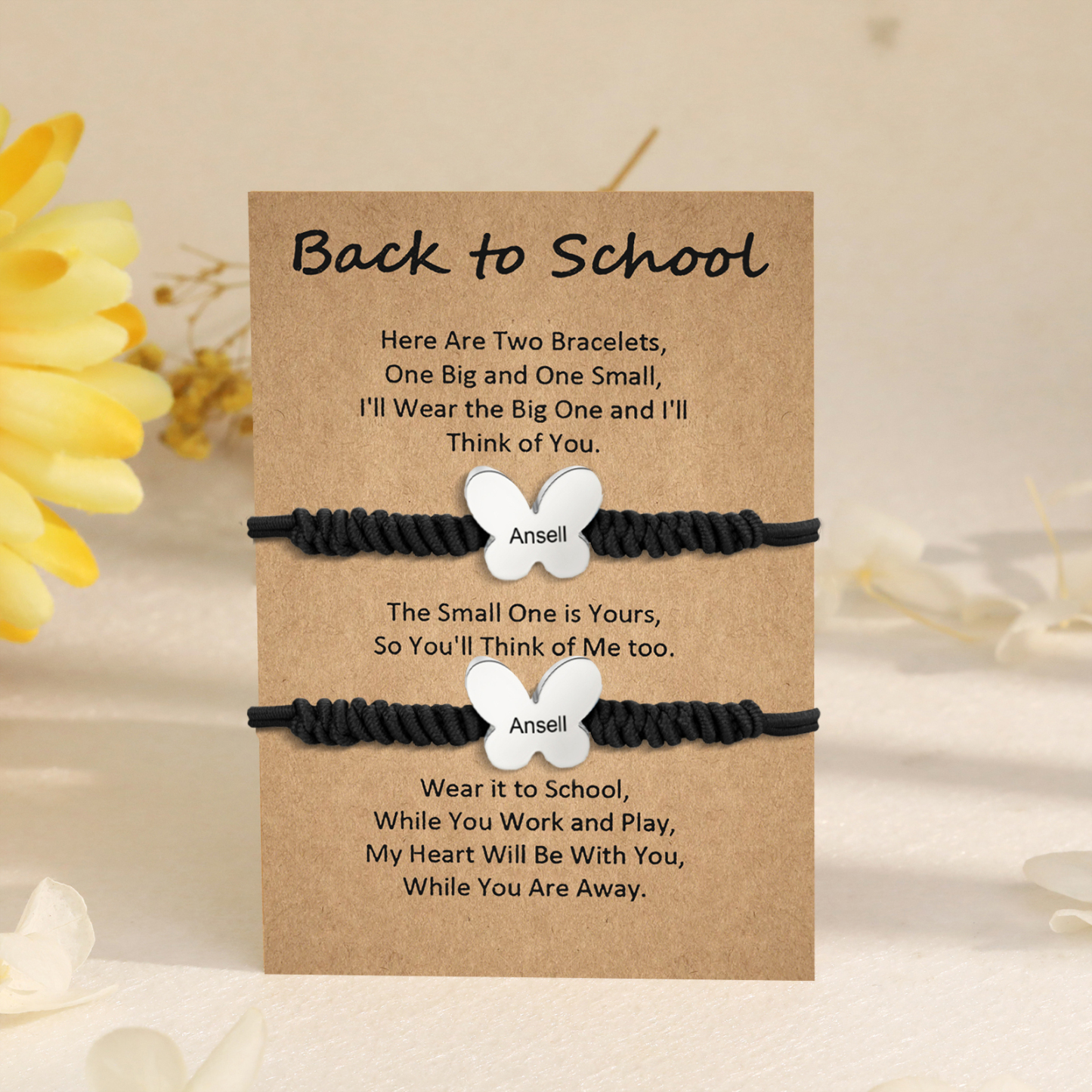 Personalized Name Braided Elastic Rope Stainless Steel Butterfly Bracelet, A Back-To-School Gift For Daughter