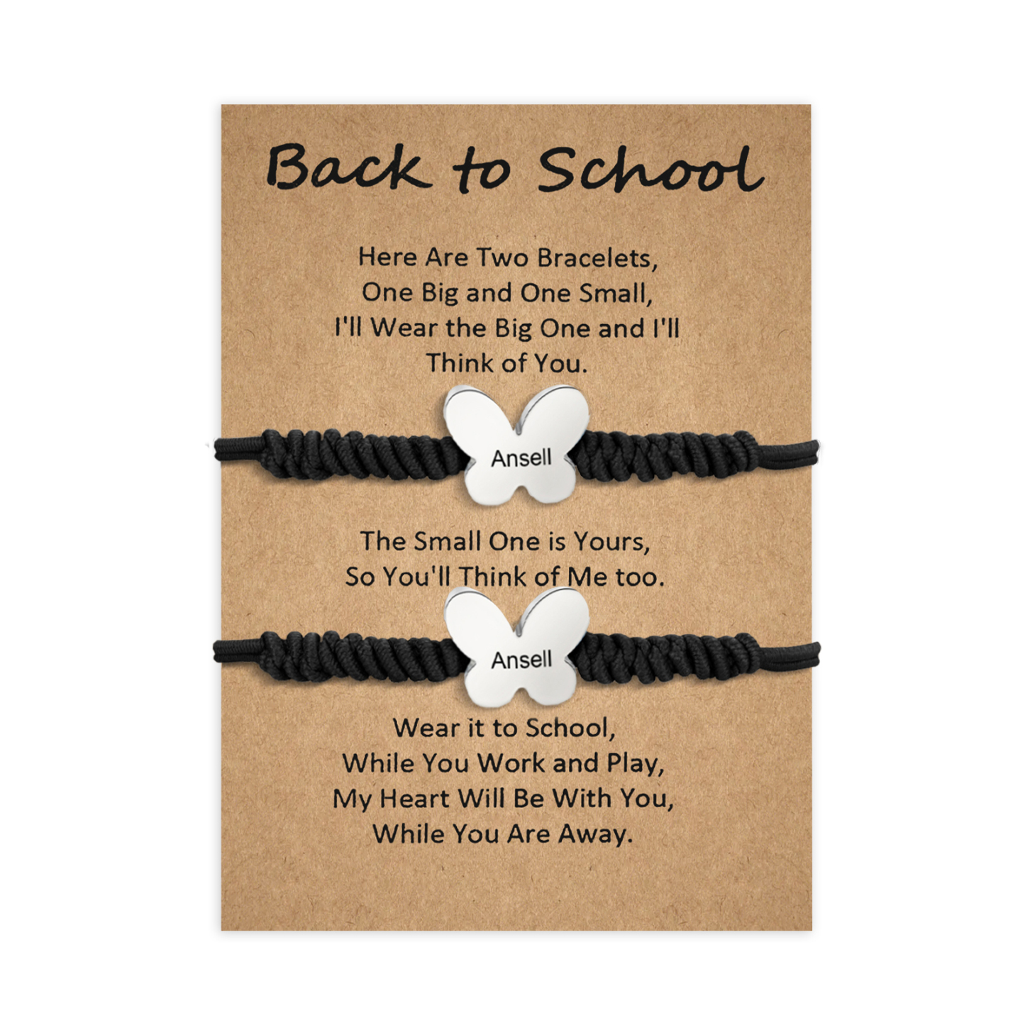 Personalized Name Braided Elastic Rope Stainless Steel Butterfly Bracelet, A Back-To-School Gift For Daughter