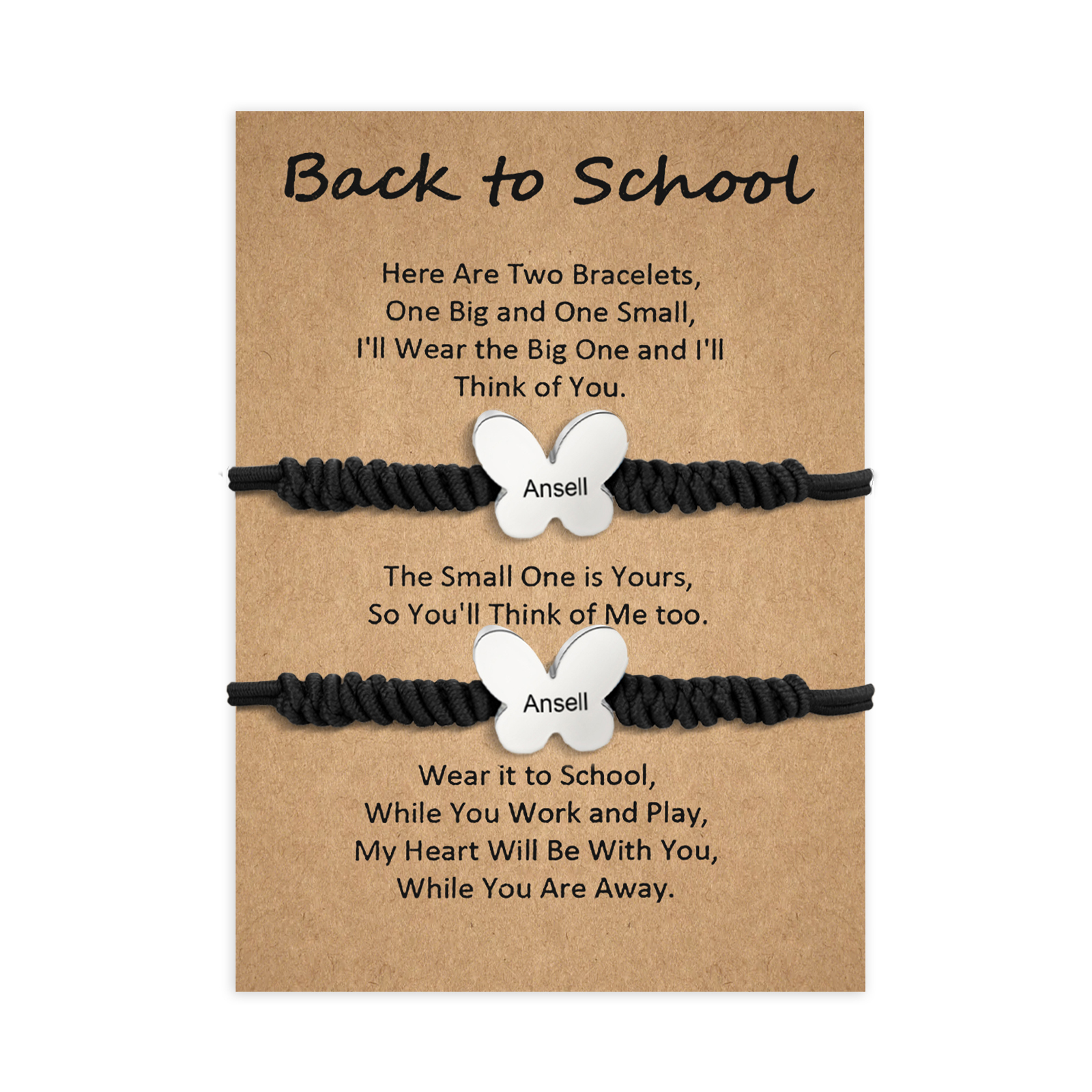 Personalized Name Braided Elastic Rope Stainless Steel Butterfly Bracelet, A Back-To-School Gift For Daughter