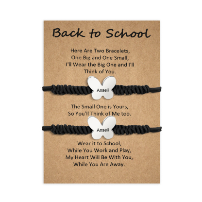 Personalized Name Braided Elastic Rope Stainless Steel Butterfly Bracelet, A Back-To-School Gift For Daughter