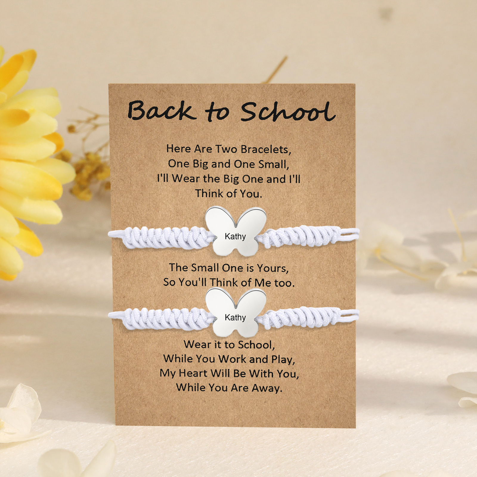 Personalized Name Braided Elastic Rope Stainless Steel Butterfly Bracelet, A Back-To-School Gift For Daughter