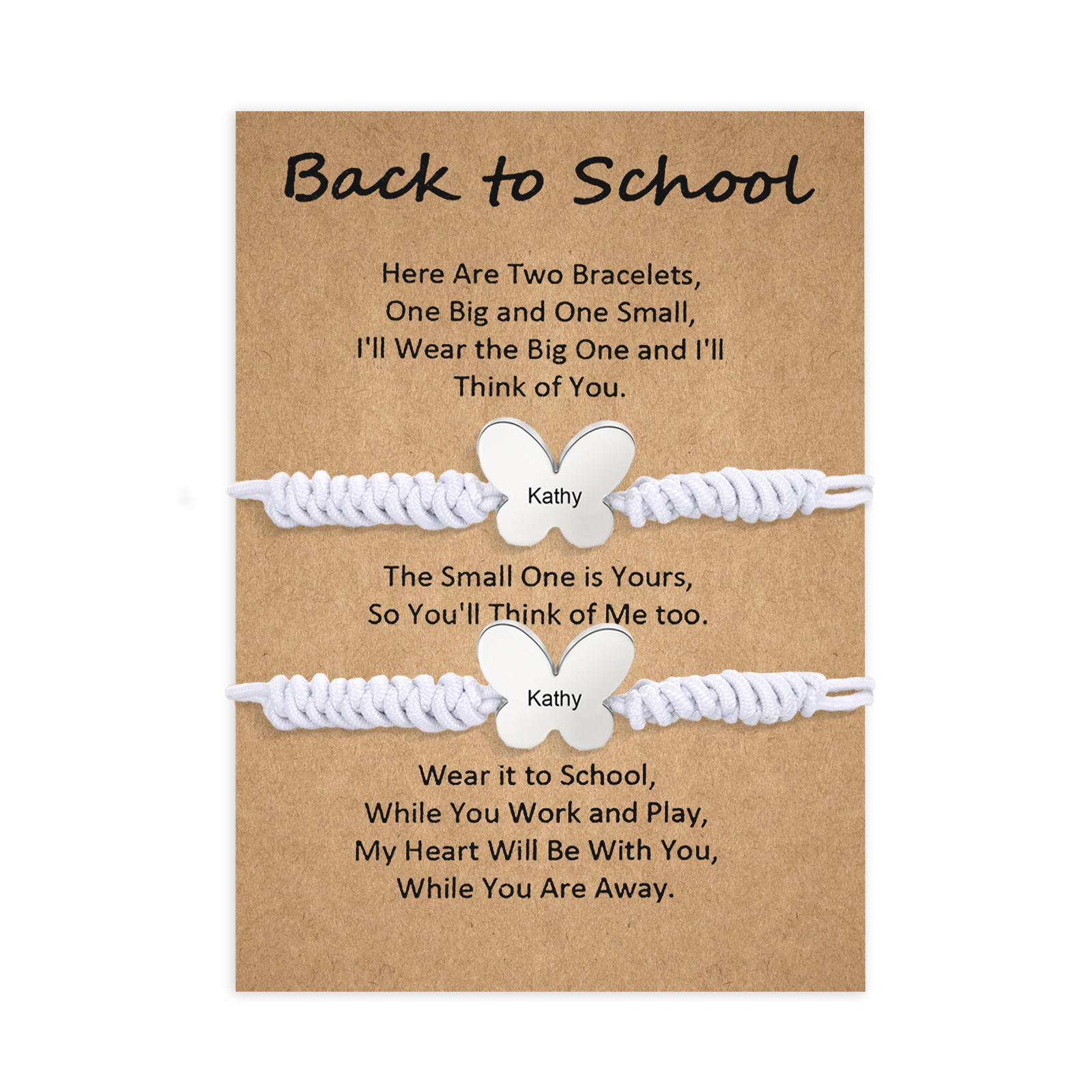 Personalized Name Braided Elastic Rope Stainless Steel Butterfly Bracelet, A Back-To-School Gift For Daughter