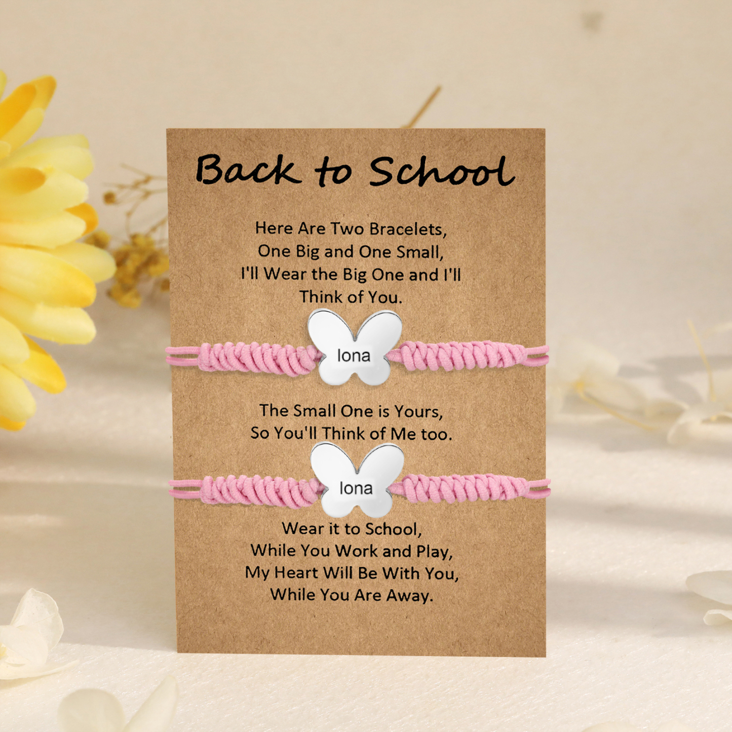 Personalized Name Braided Elastic Rope Stainless Steel Butterfly Bracelet, A Back-To-School Gift For Daughter