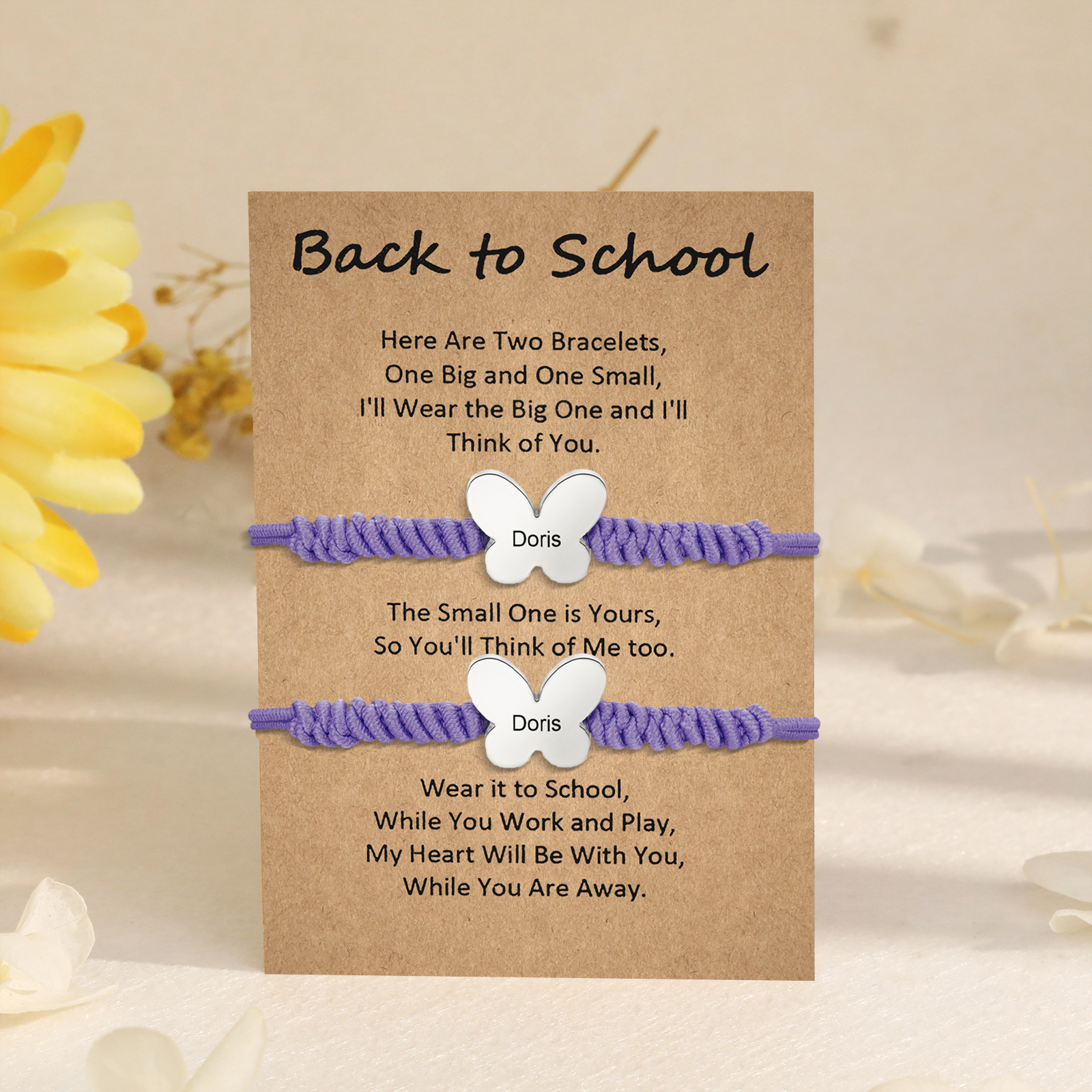 Personalized Name Braided Elastic Rope Stainless Steel Butterfly Bracelet, A Back-To-School Gift For Daughter