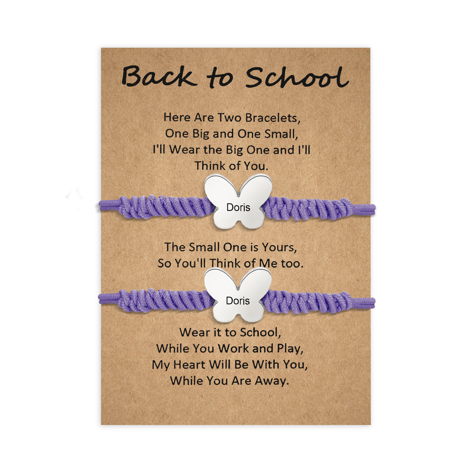 Personalized Name Braided Elastic Rope Stainless Steel Butterfly Bracelet, A Back-To-School Gift For Daughter