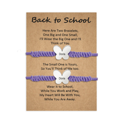 Personalized Name Braided Elastic Rope Stainless Steel Butterfly Bracelet, A Back-To-School Gift For Daughter